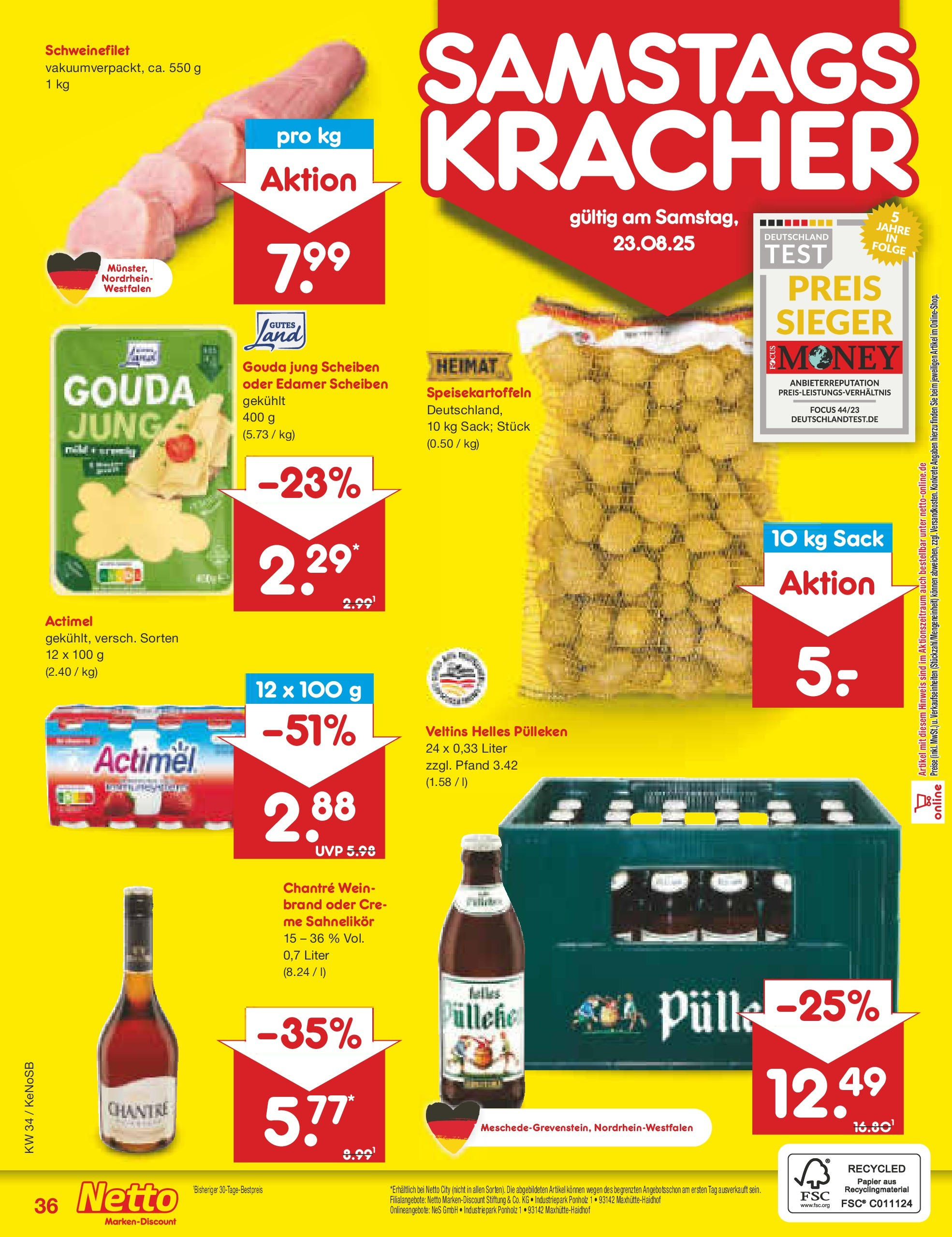 Netto Marken-Discount prospekt Bonn	 (ab 17.08.2025) » Angebote | Seite: 60 | Produkte: Helles pulleken, Actimel, Chantré, Veltins