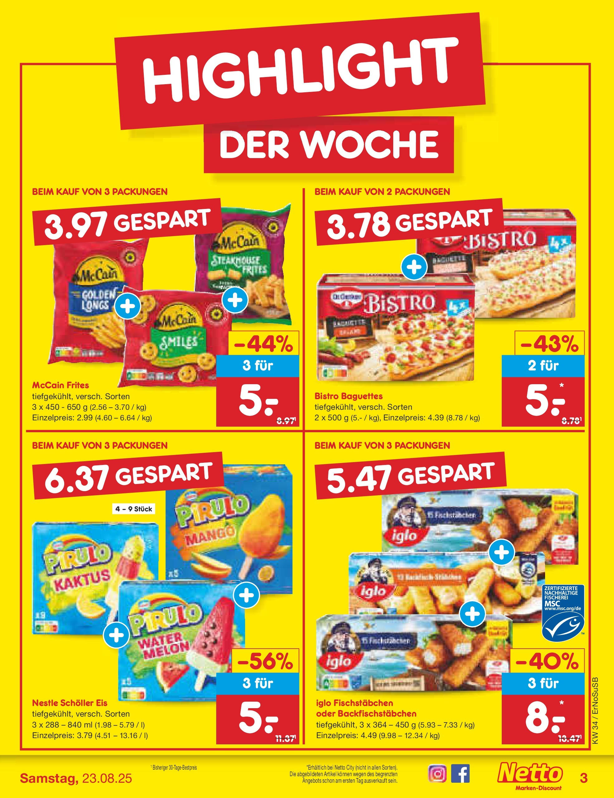 Netto Marken-Discount prospekt Erfurt	 (ab 18.08.2025) » Angebote | Seite: 3 | Produkte: Iglo, McCain, Fischstabchen, Eis