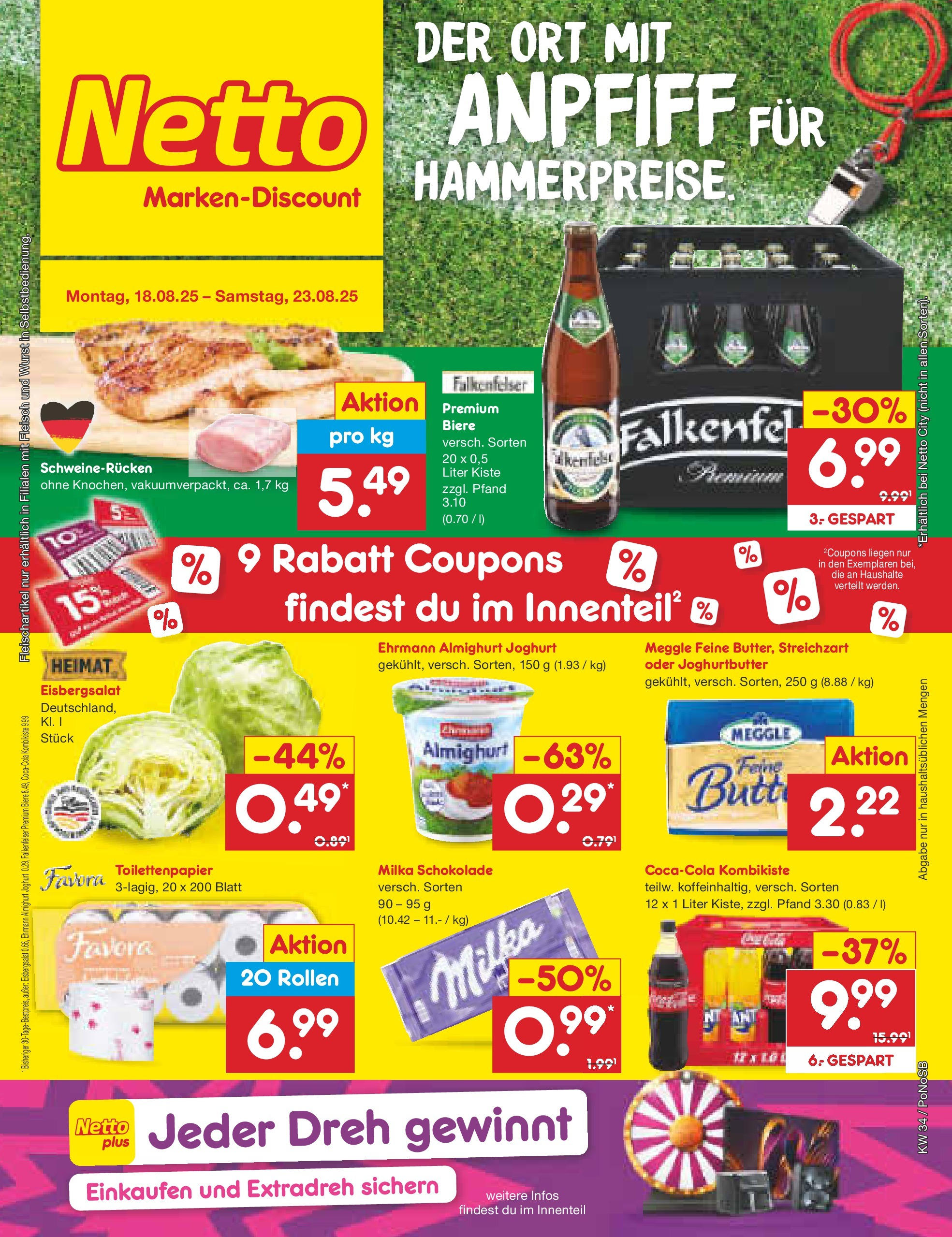 Netto Marken-Discount prospekt Amberg	 (ab 18.08.2025) » Angebote | Seite: 1 | Produkte: Eisbergsalat, Milka, Schweinerucken, Toilettenpapier