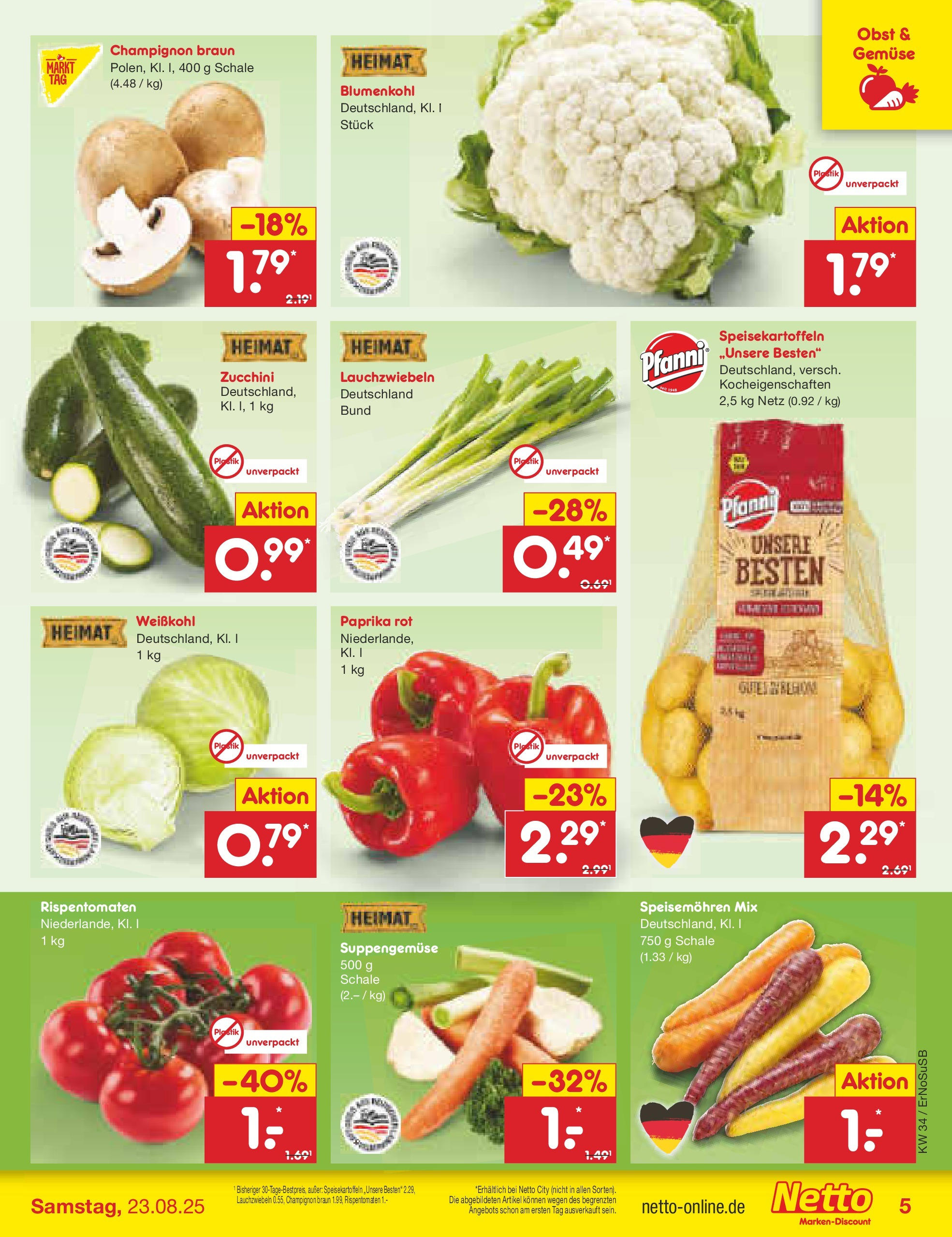 Netto Marken-Discount prospekt Erfurt	 (ab 18.08.2025) » Angebote | Seite: 5 | Produkte: Paprika, Obst, Blumenkohl, Zucchini