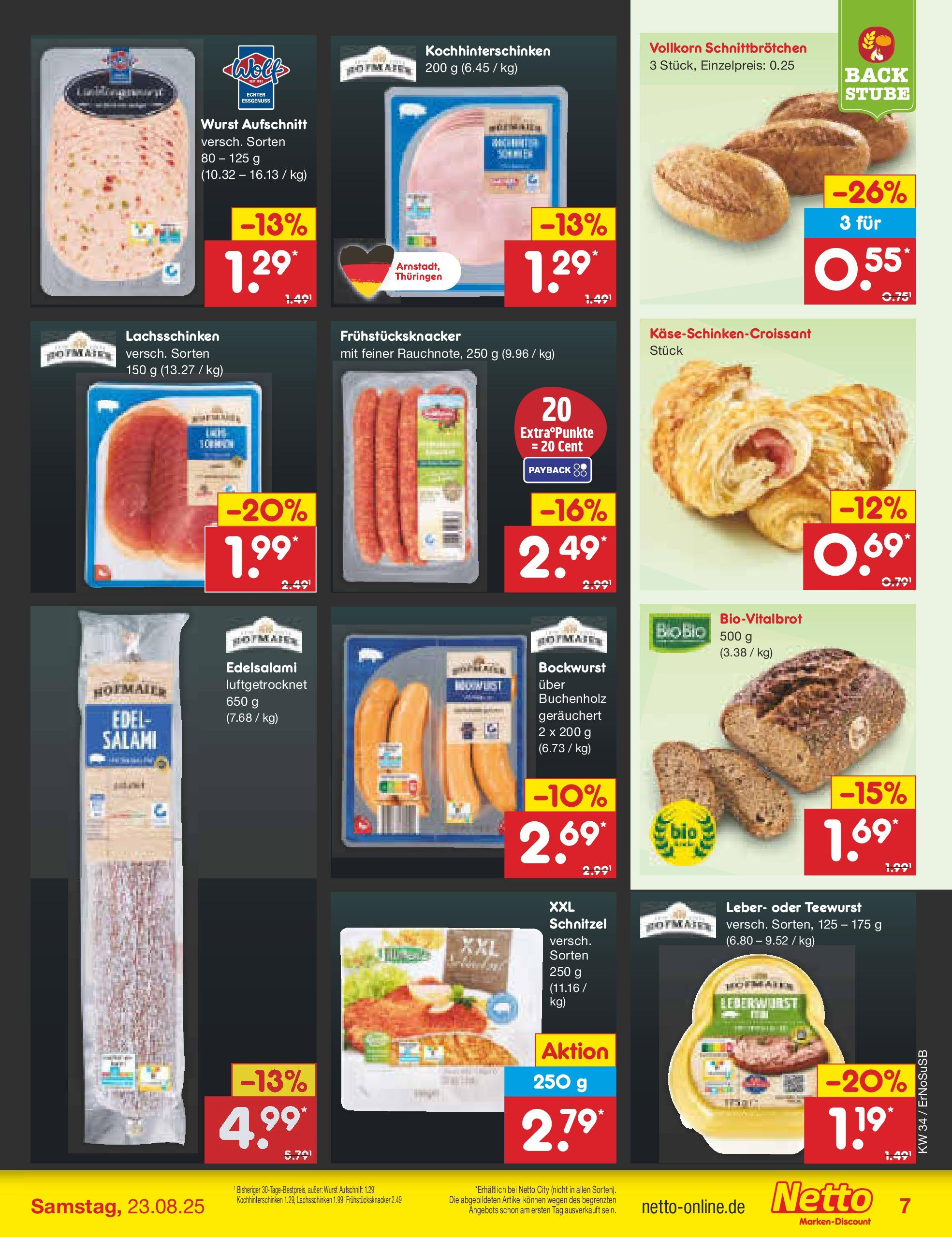 Netto Marken-Discount prospekt Erfurt	 (ab 18.08.2025) » Angebote | Seite: 7 | Produkte: Bockwurst, Schnitzel, Wurst, Salami