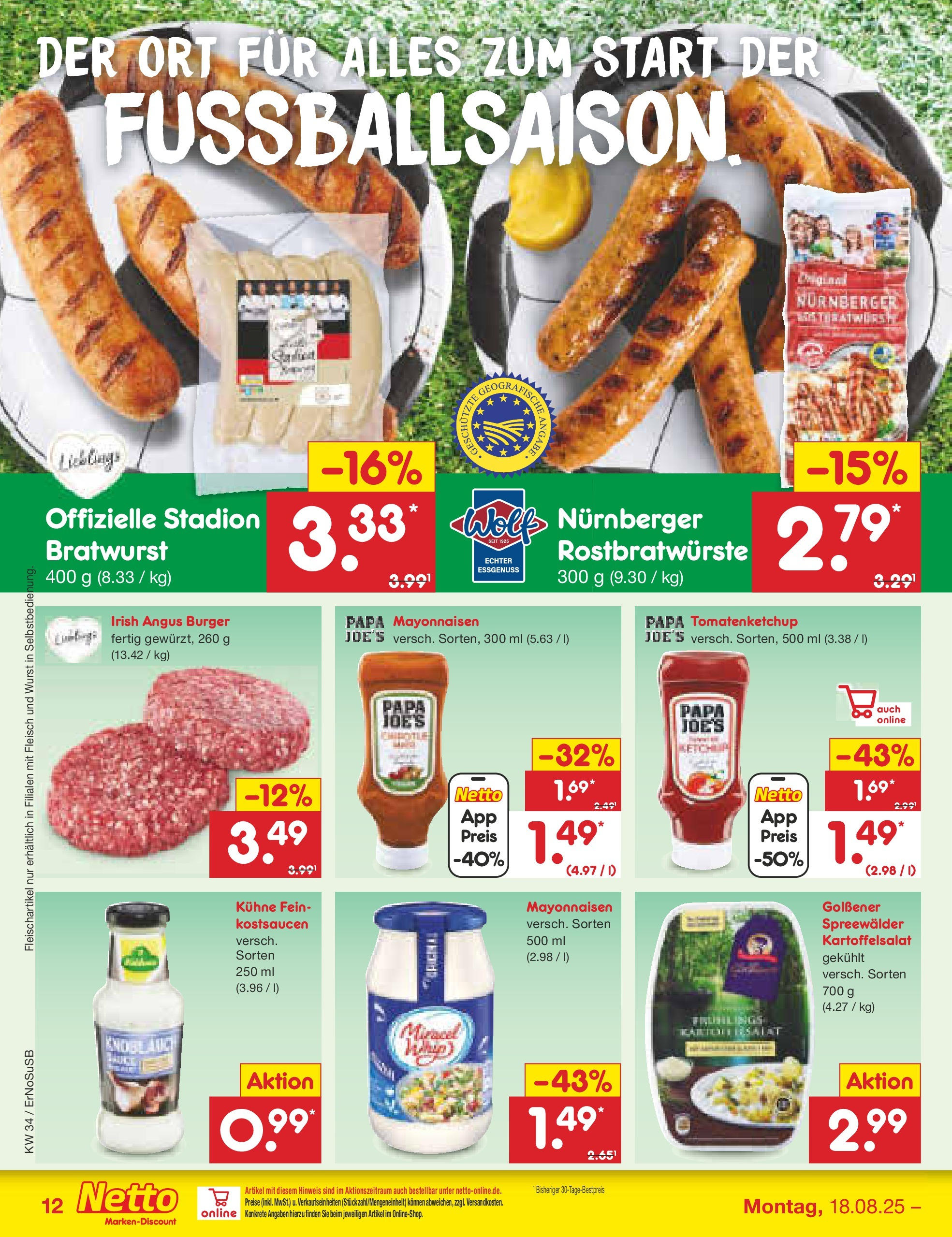 Netto Marken-Discount prospekt Erfurt	 (ab 18.08.2025) » Angebote | Seite: 16 | Produkte: Bratwurst, Burger, Ketchup, Fleisch