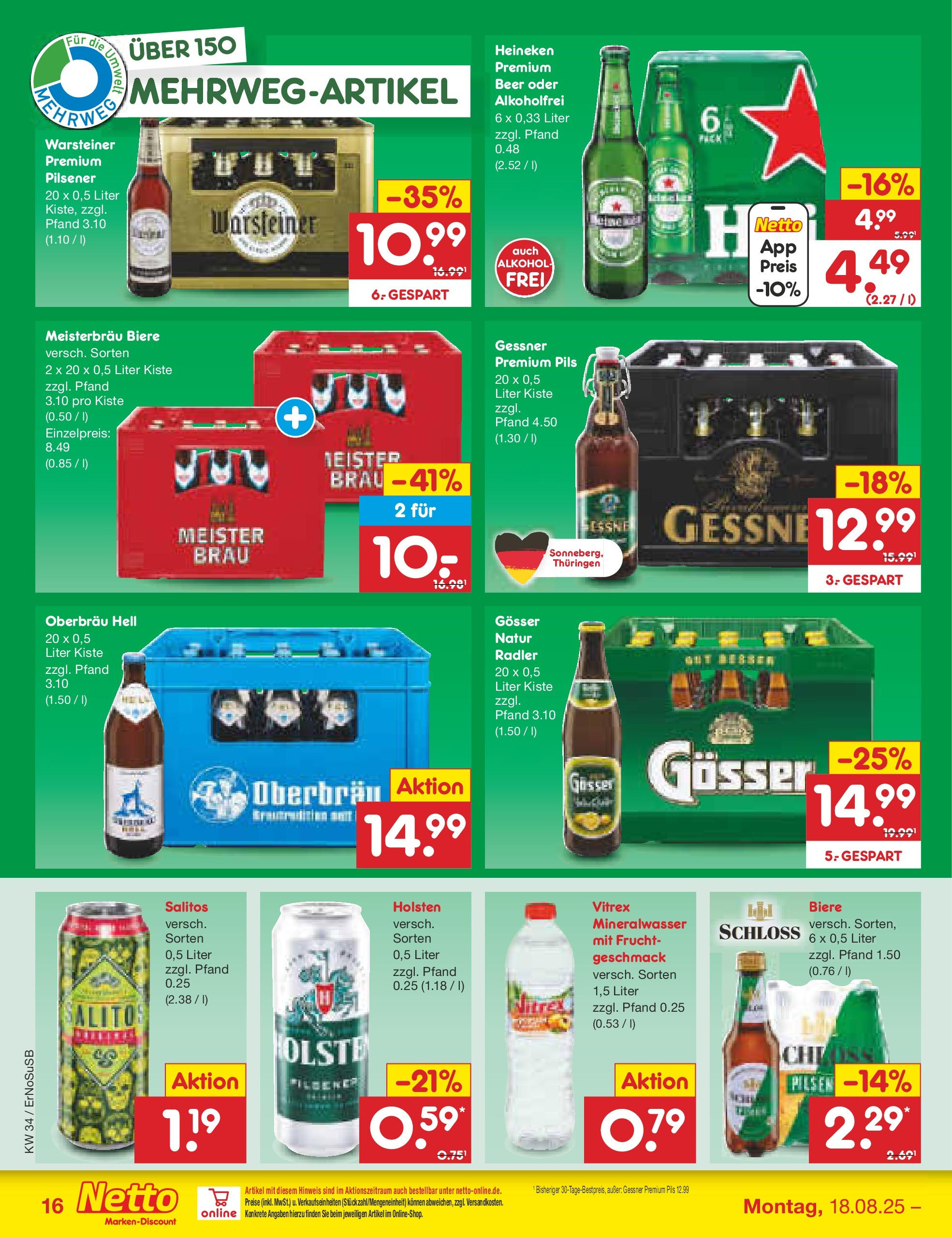 Netto Marken-Discount prospekt Erfurt	 (ab 18.08.2025) » Angebote | Seite: 20 | Produkte: Holsten, Mineralwasser, Heineken, Warsteiner