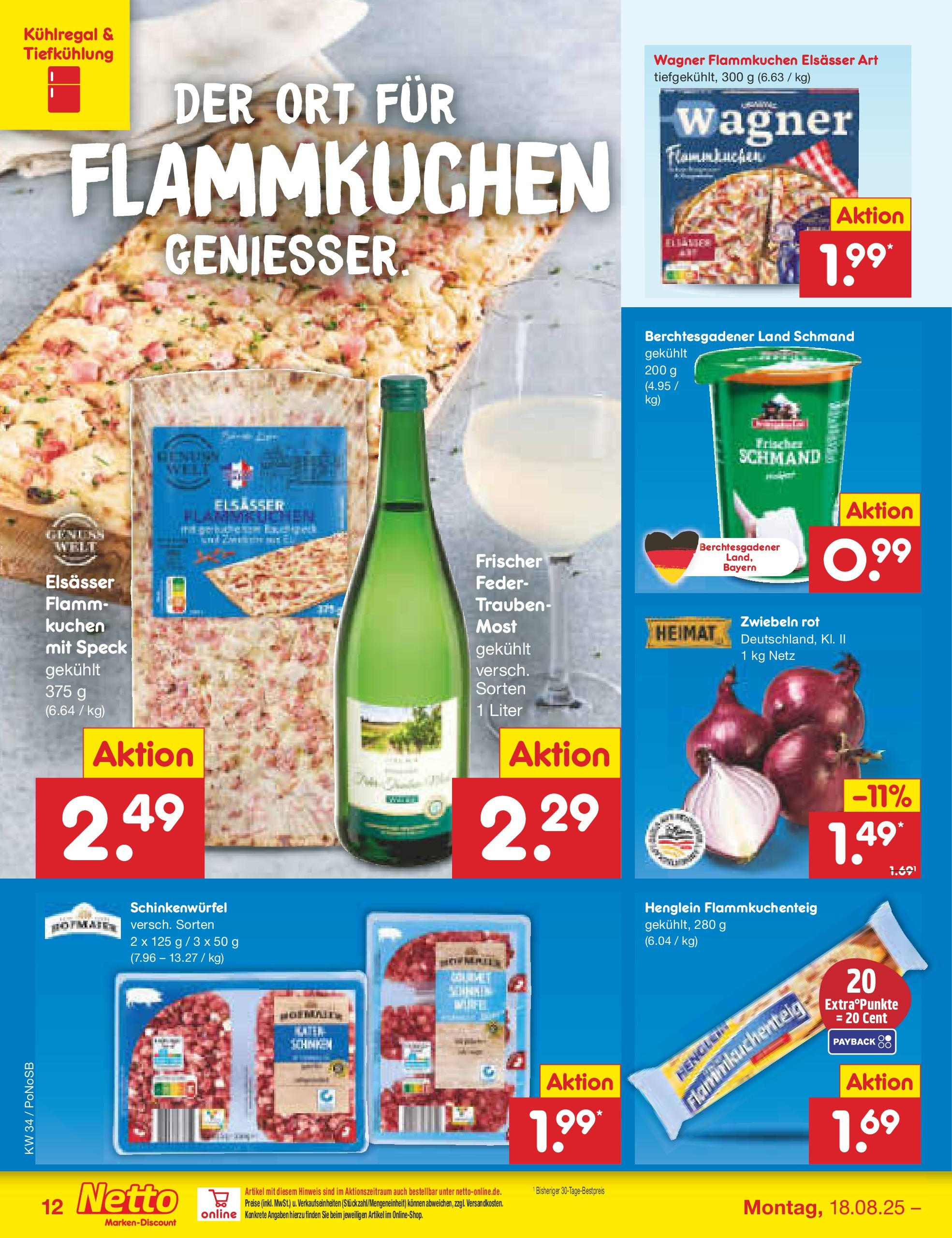 Netto Marken-Discount prospekt Amberg	 (ab 18.08.2025) » Angebote | Seite: 12 | Produkte: Trauben, Zwiebeln, Schinken, Kuchen