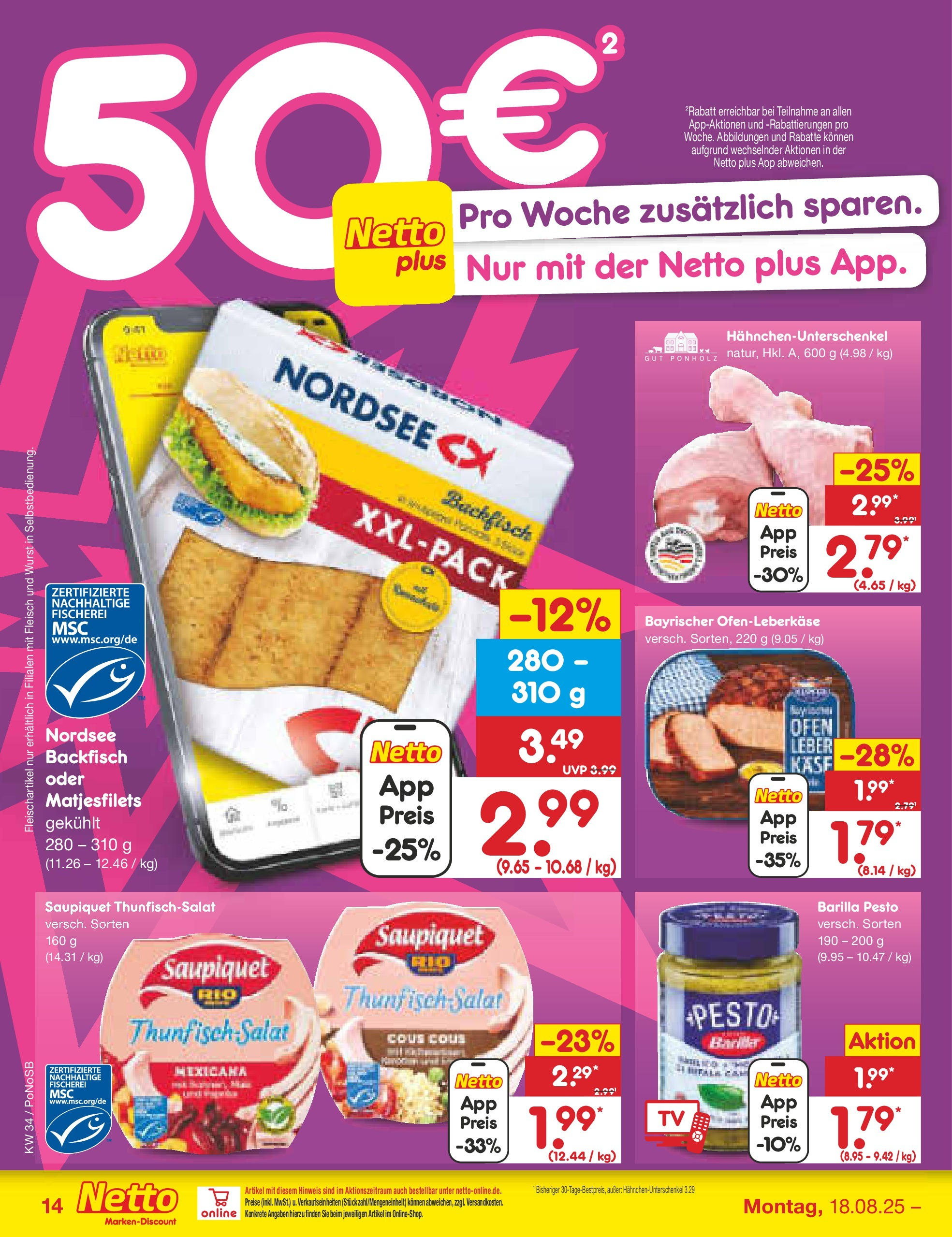 Netto Marken-Discount prospekt Amberg	 (ab 18.08.2025) » Angebote | Seite: 16 | Produkte: Thunfisch, Barilla pesto, Wurst, Salat