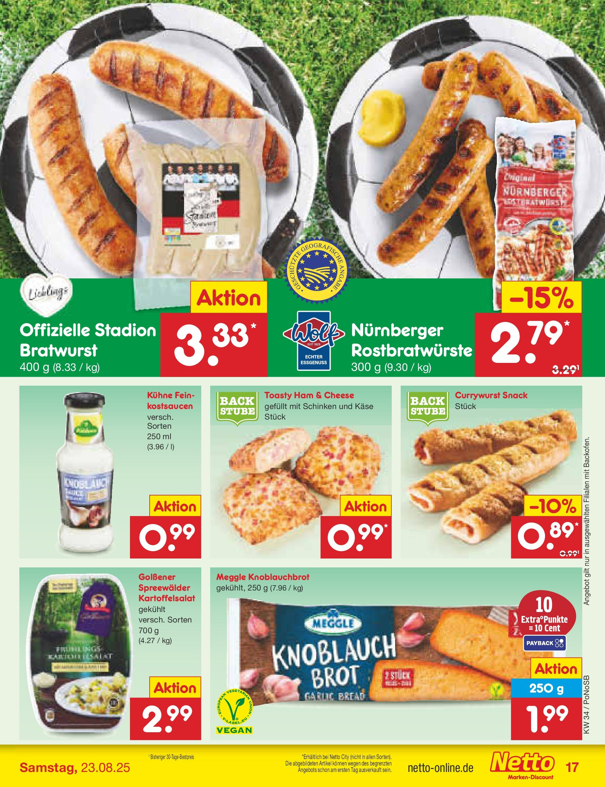 Netto Marken-Discount prospekt Amberg	 (ab 18.08.2025) » Angebote | Seite: 19 | Produkte: Bratwurst, Knoblauch, Brot, Schinken