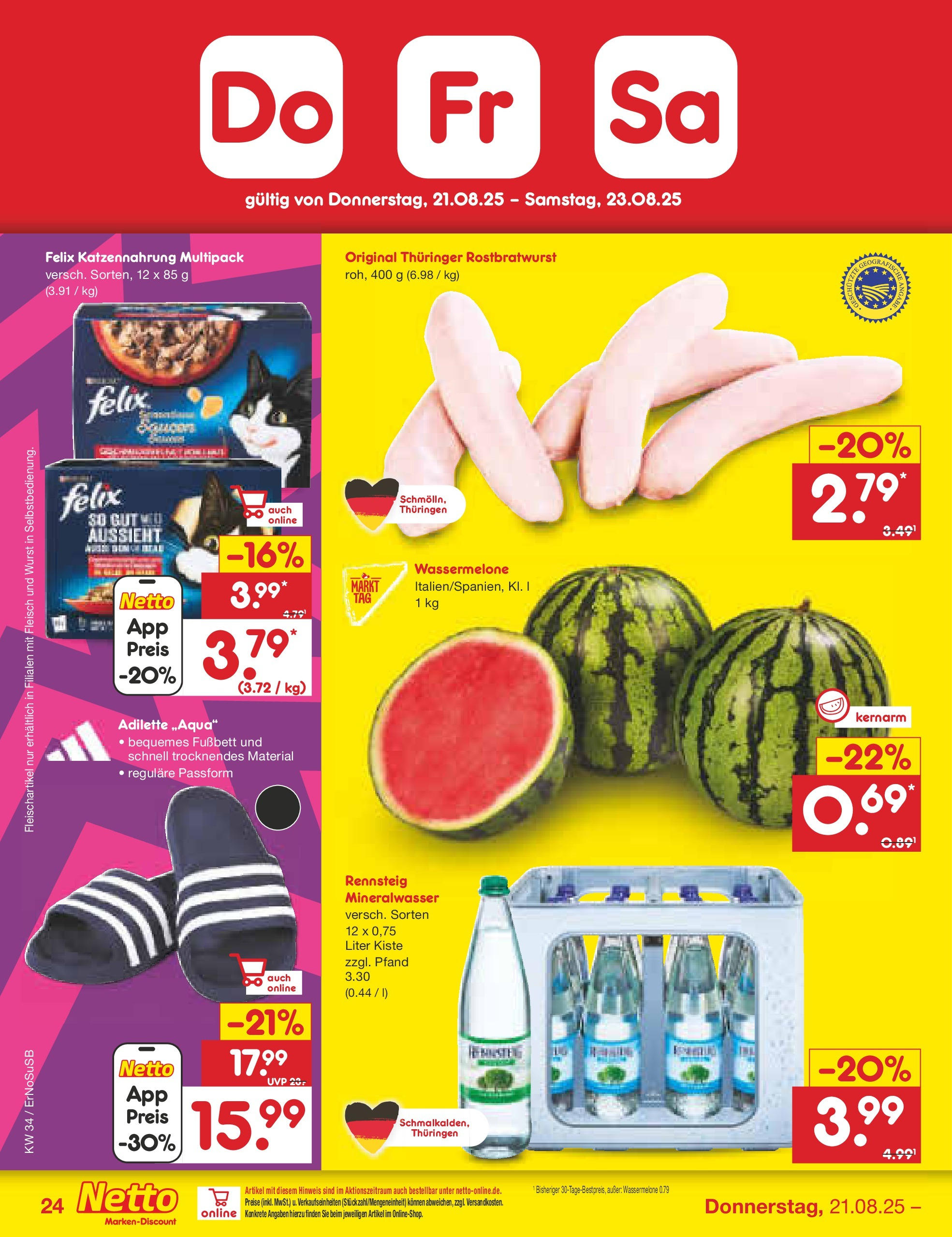 Netto Marken-Discount prospekt Erfurt	 (ab 18.08.2025) » Angebote | Seite: 46 | Produkte: Mineralwasser, Wurst, Wassermelone, Fleisch