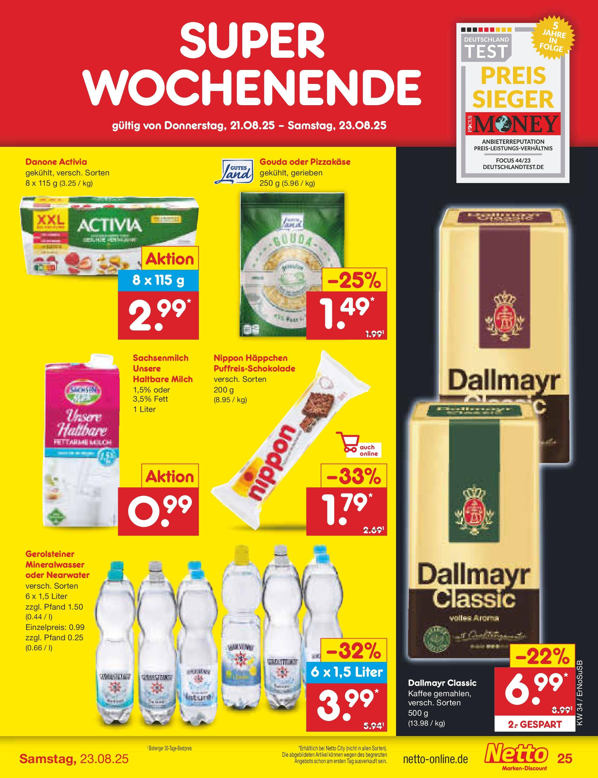 Netto Marken-Discount prospekt Erfurt	 (ab 18.08.2025) » Angebote | Seite: 47 | Produkte: Danone activia, Gouda, Mineralwasser, Gerolsteiner
