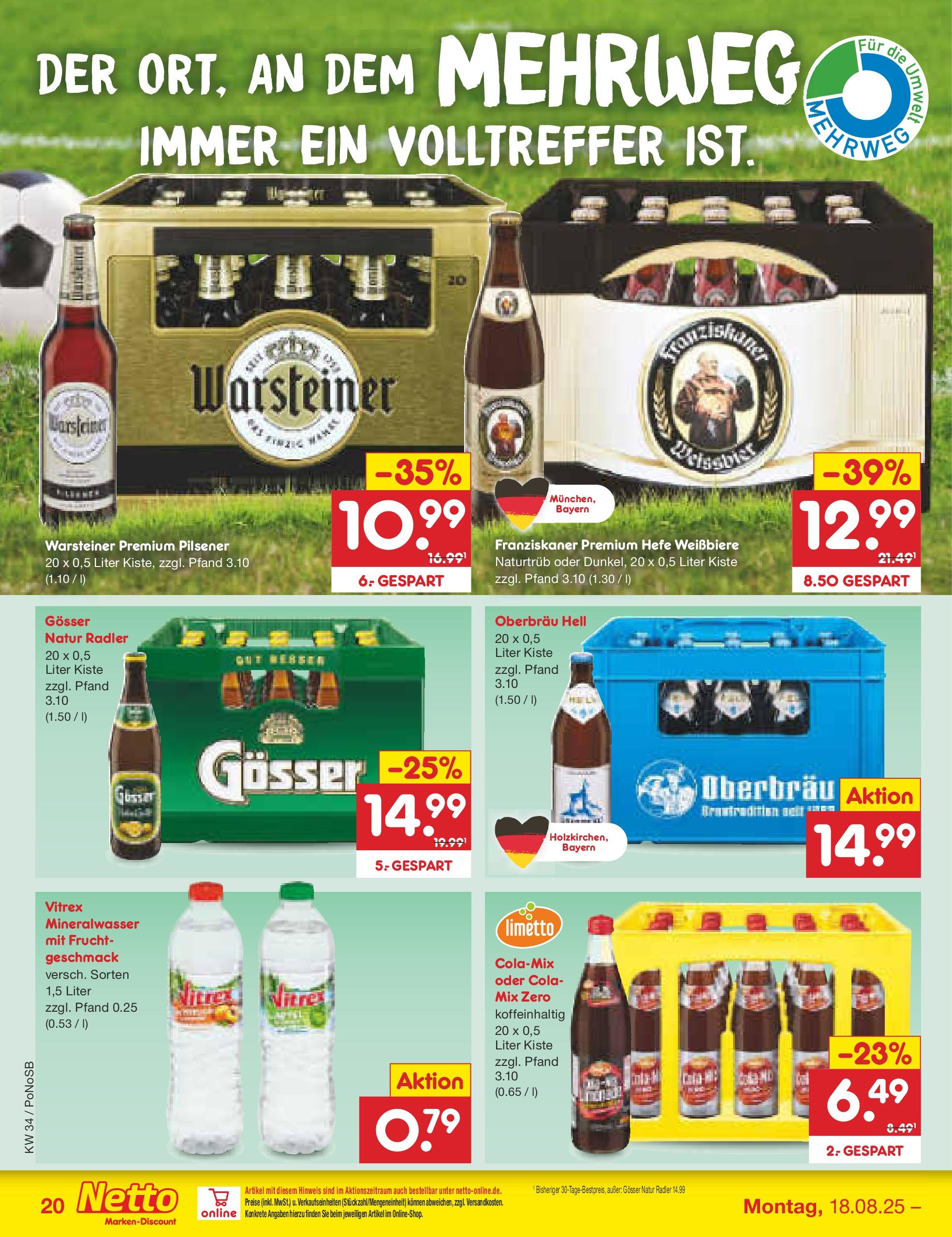 Netto Marken-Discount prospekt Amberg	 (ab 18.08.2025) » Angebote | Seite: 26 | Produkte: Franziskaner, Mineralwasser, Radler, Warsteiner