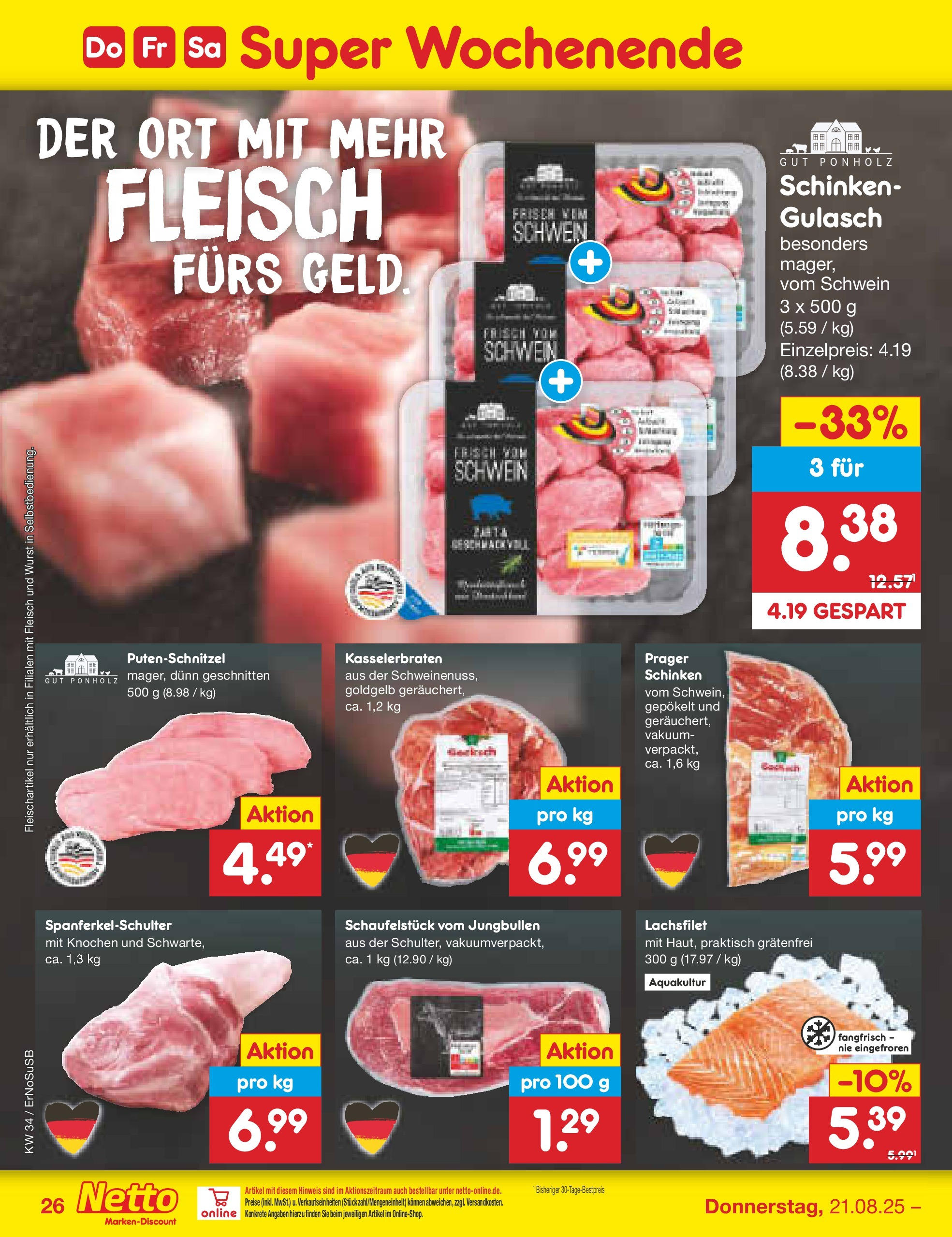 Netto Marken-Discount prospekt Erfurt	 (ab 18.08.2025) » Angebote | Seite: 50 | Produkte: Gulasch, Putenschnitzel, Wurst, Schinken