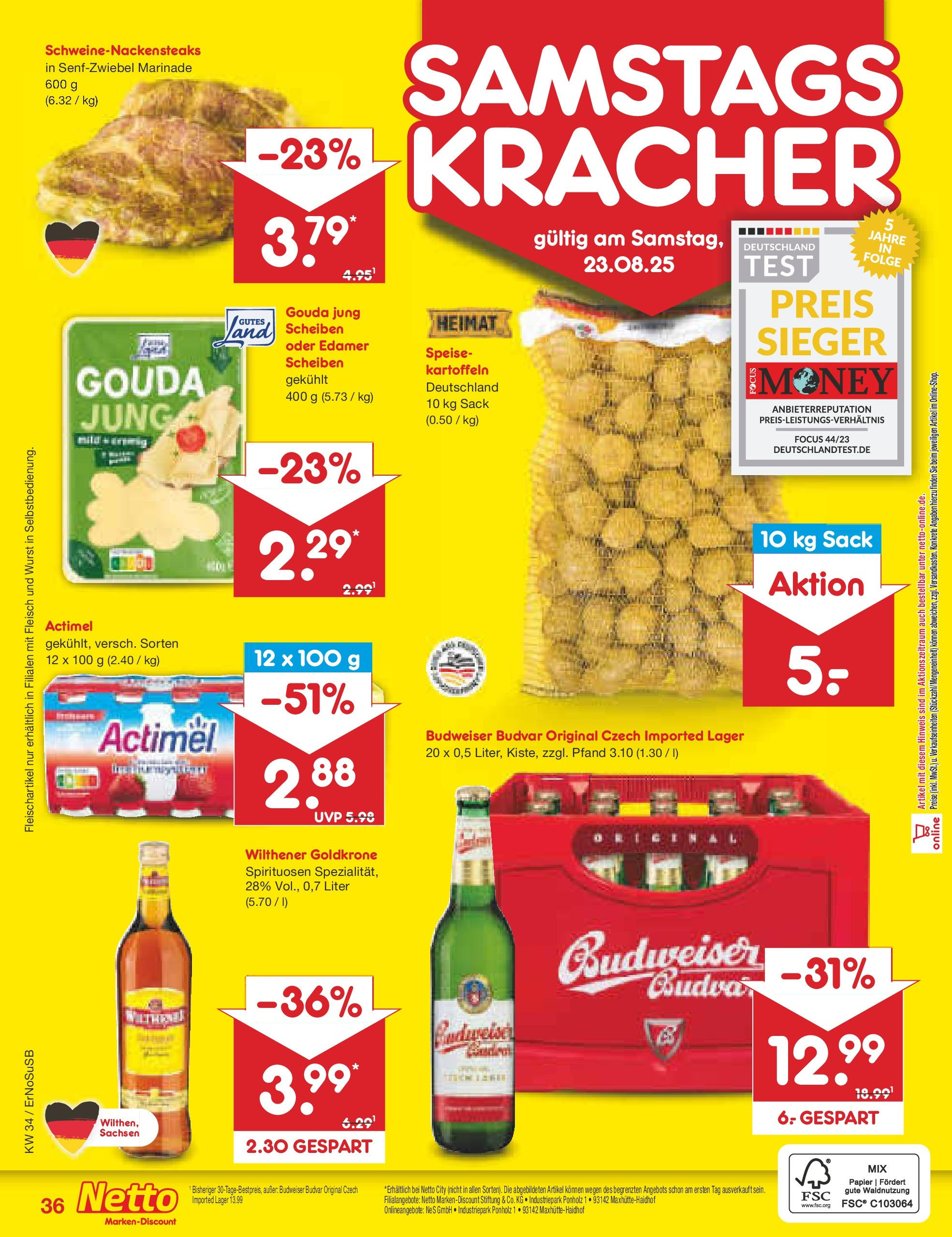 Netto Marken-Discount prospekt Erfurt	 (ab 18.08.2025) » Angebote | Seite: 60 | Produkte: Wilthener, Kartoffeln, Wurst, Budweiser