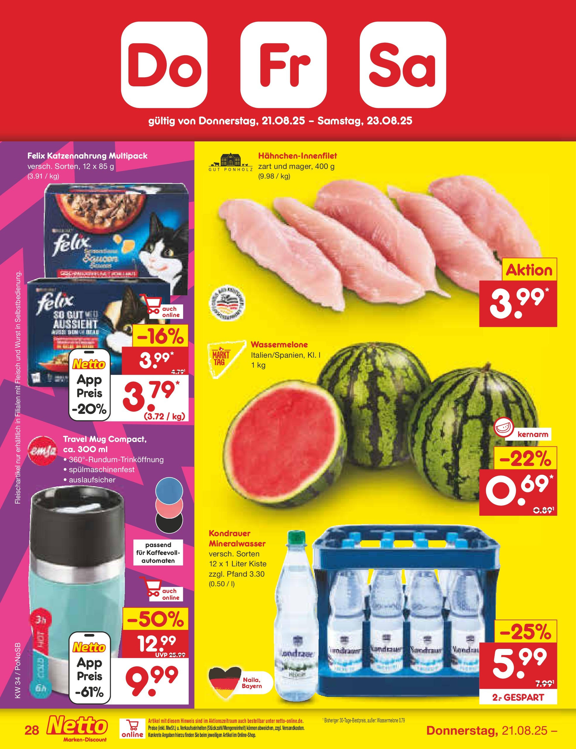Netto Marken-Discount prospekt Amberg	 (ab 18.08.2025) » Angebote | Seite: 44 | Produkte: Mineralwasser, Wurst, Wassermelone, Fleisch