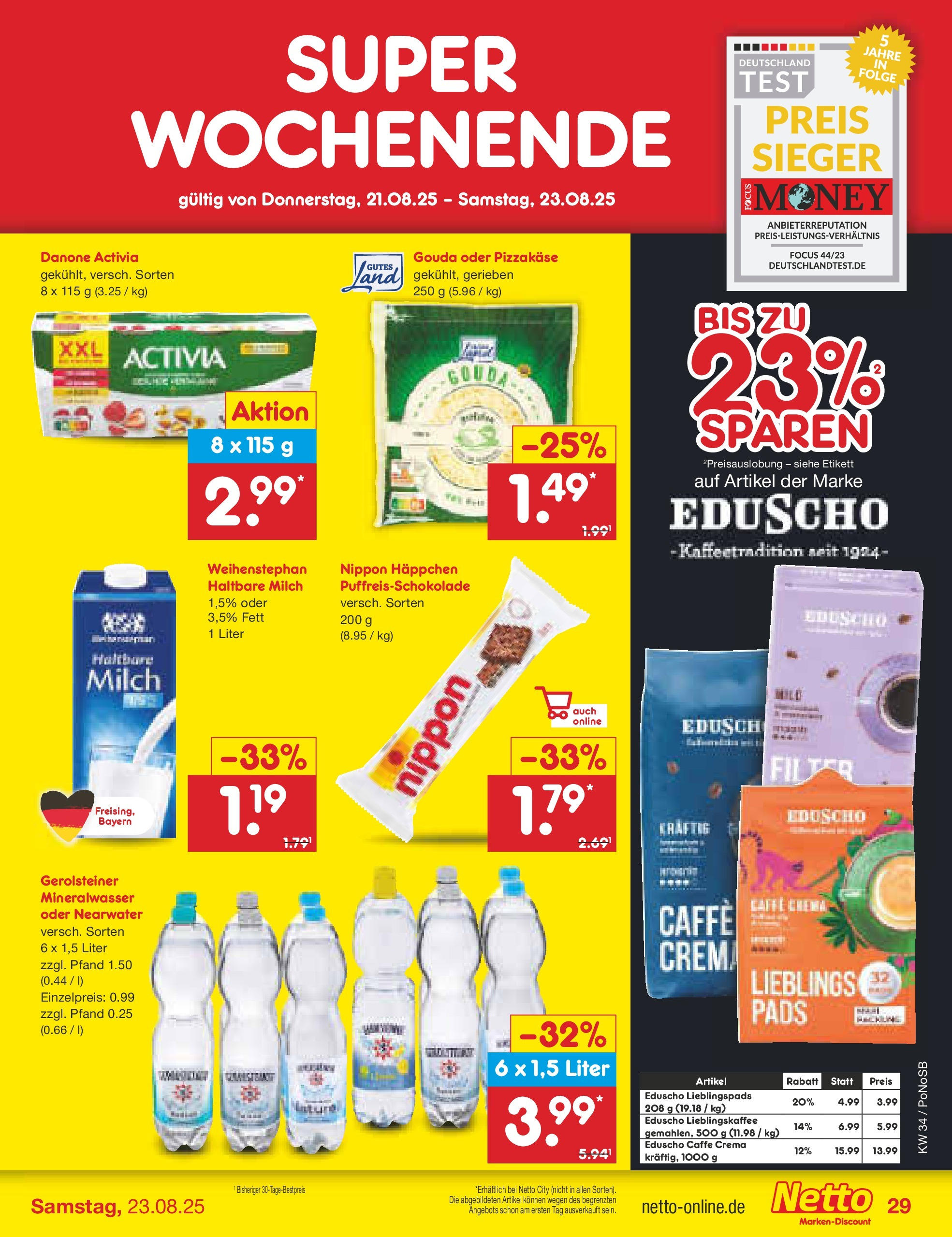 Netto Marken-Discount prospekt Amberg	 (ab 18.08.2025) » Angebote | Seite: 45 | Produkte: Danone activia, Milch, Gouda, Gerolsteiner