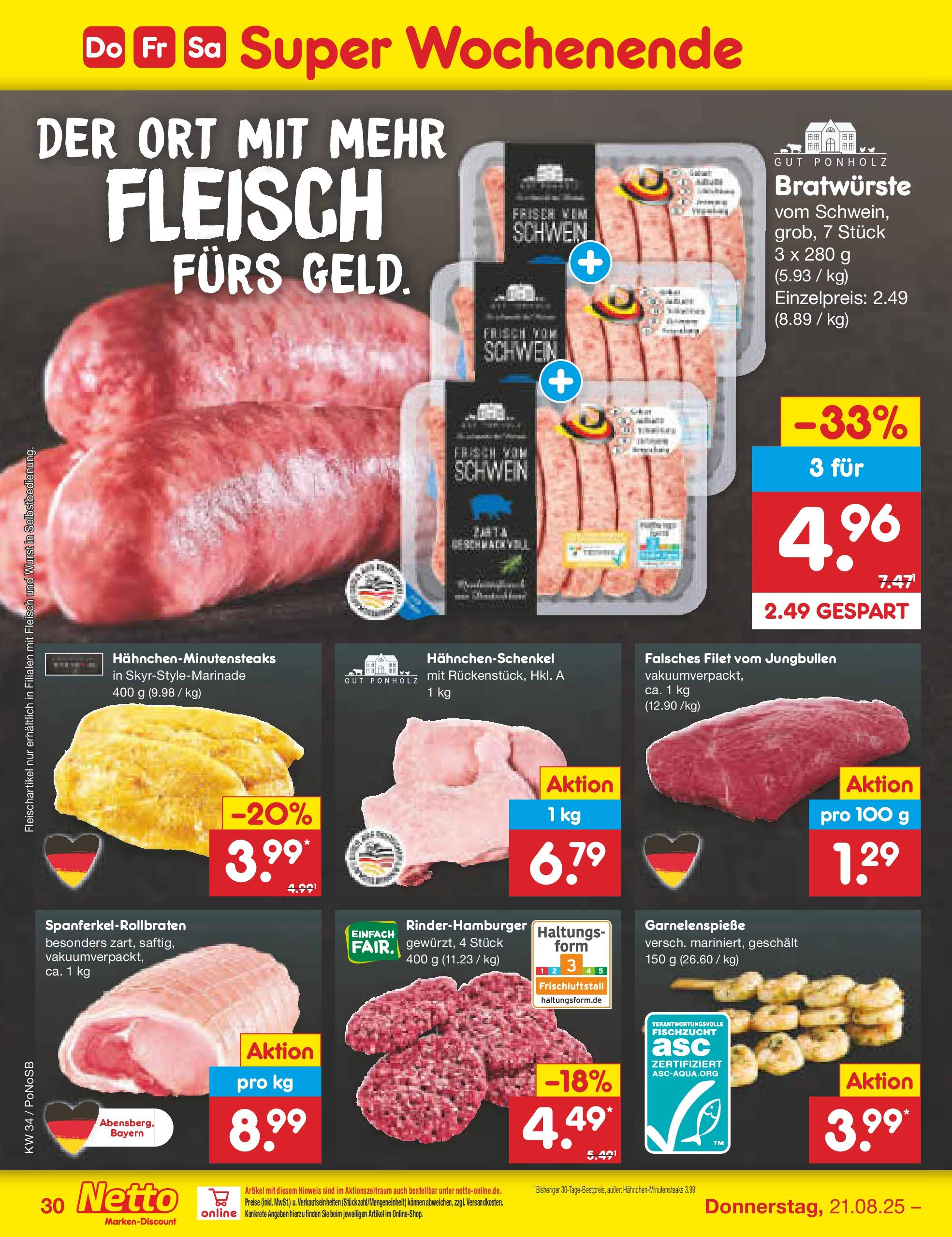 Netto Marken-Discount prospekt Amberg	 (ab 18.08.2025) » Angebote | Seite: 46 | Produkte: Hahnchenschenkel, Wurst, Fleisch
