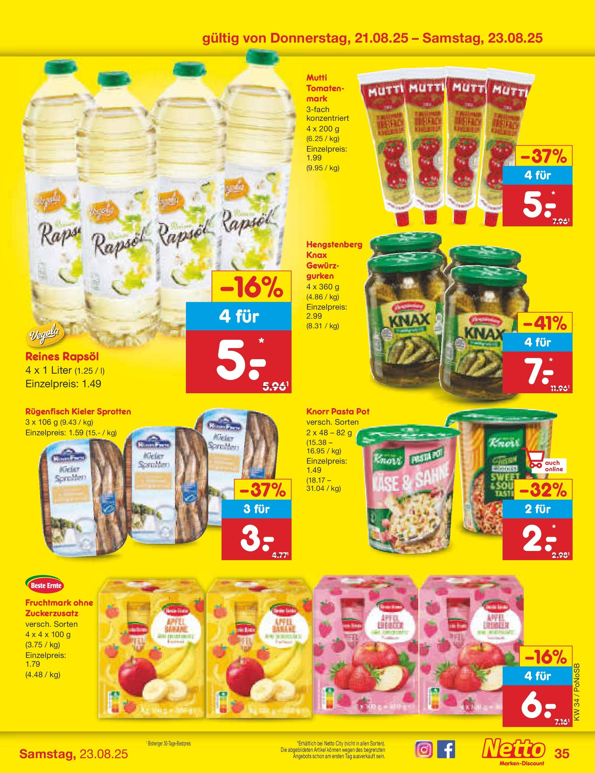 Netto Marken-Discount prospekt Amberg	 (ab 18.08.2025) » Angebote | Seite: 51 | Produkte: Rapsöl, Äpfel, Knorr, Gurken