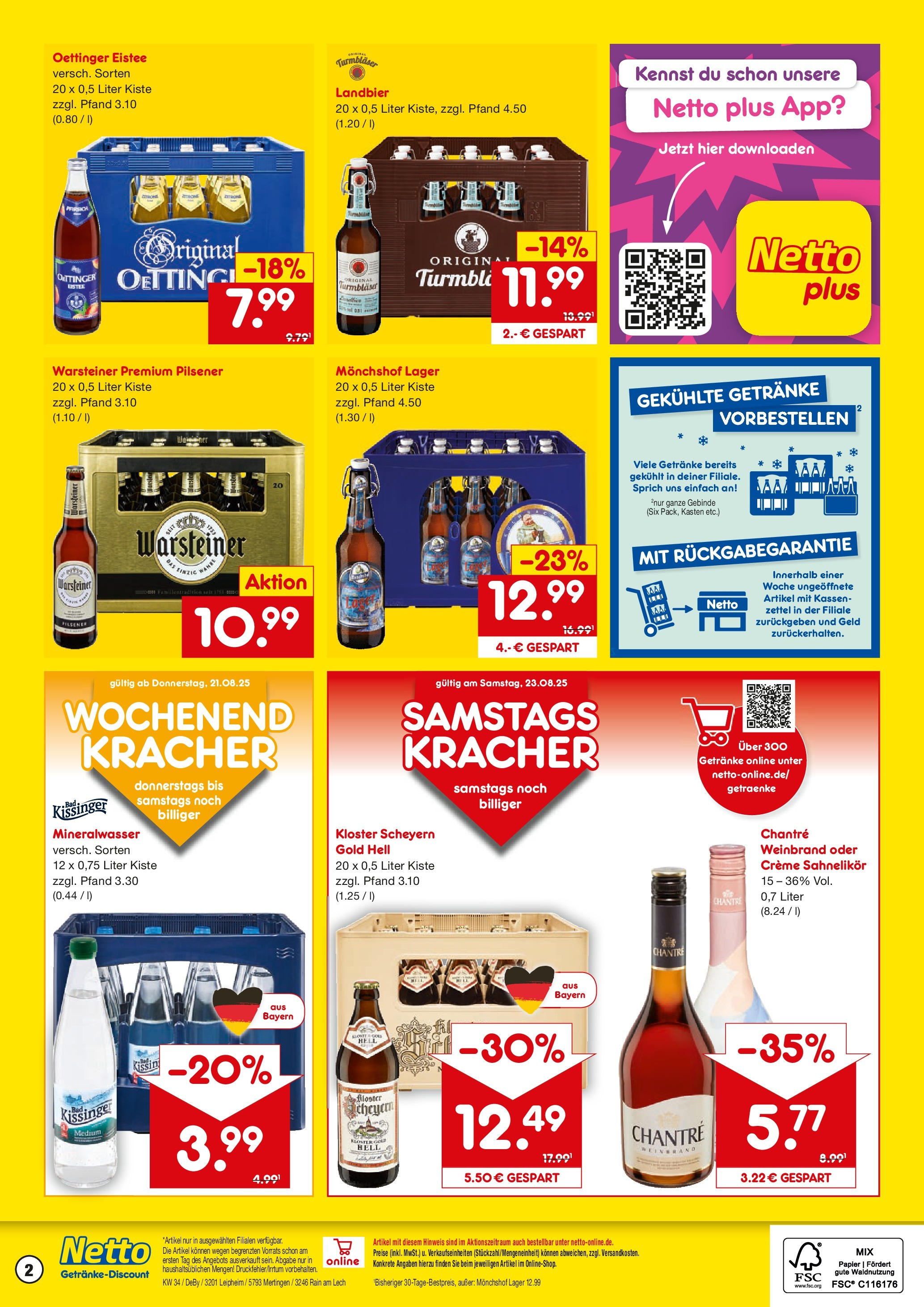 Netto Marken-Discount prospekt Leipheim	 (ab 18.08.2025) » Angebote | Seite: 2 | Produkte: Monchshof, Oettinger, Mineralwasser, Creme