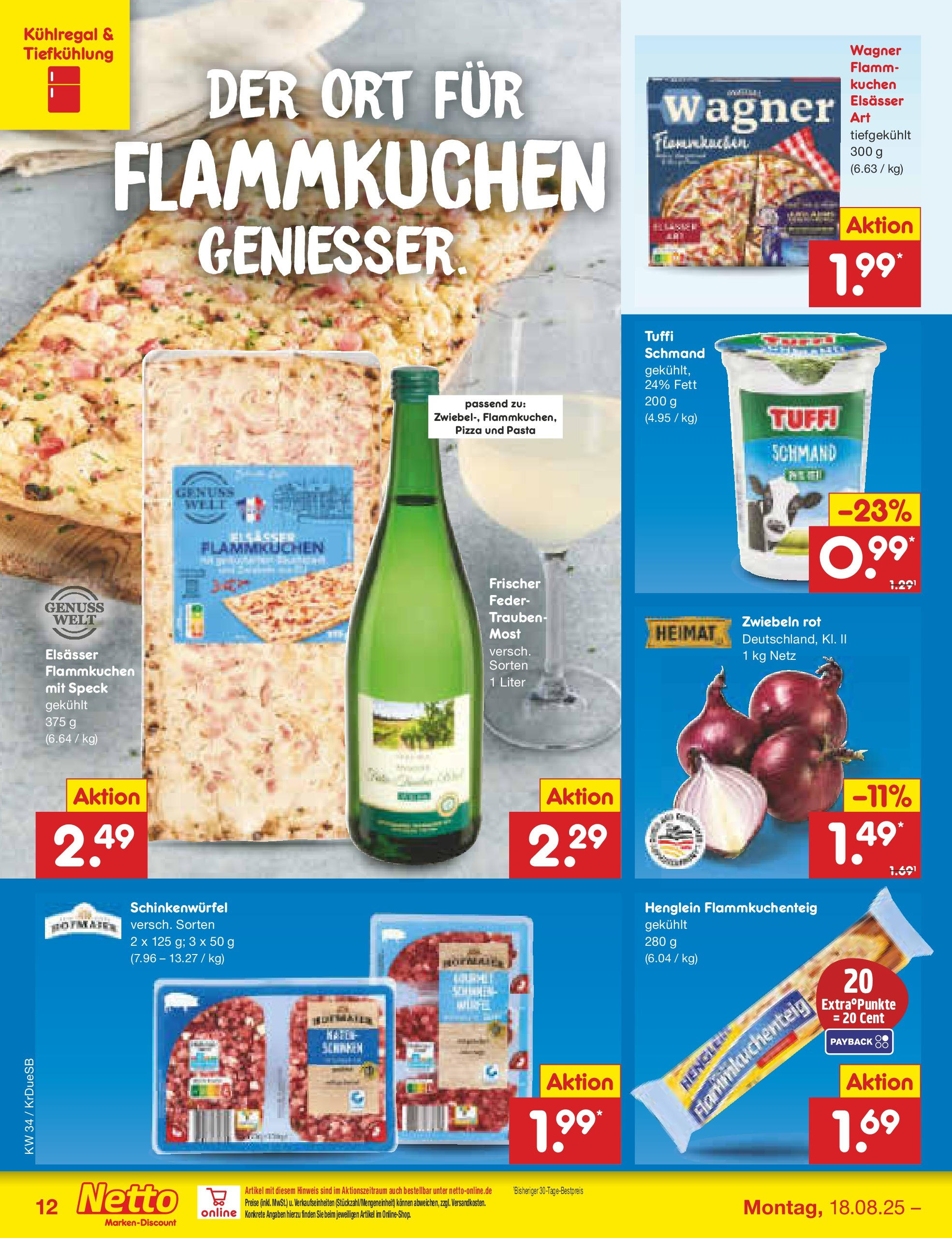 Netto Marken-Discount prospekt Düsseldorf-Rath	 (ab 18.08.2025) » Angebote | Seite: 12 | Produkte: Trauben, Zwiebeln, Pasta, Kuchen