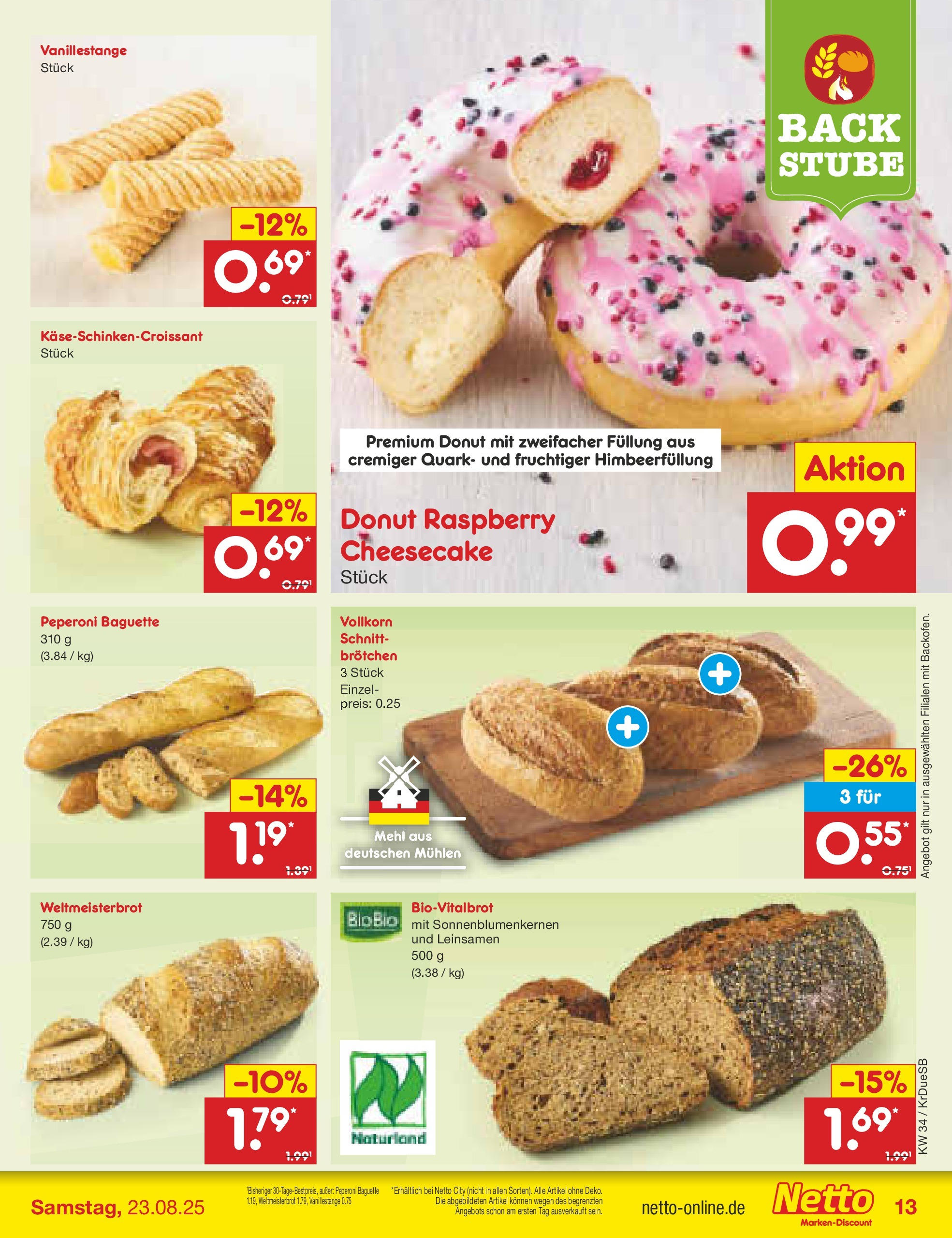 Netto Marken-Discount prospekt Düsseldorf-Rath	 (ab 18.08.2025) » Angebote | Seite: 13 | Produkte: Mehl, Quark, Baguette