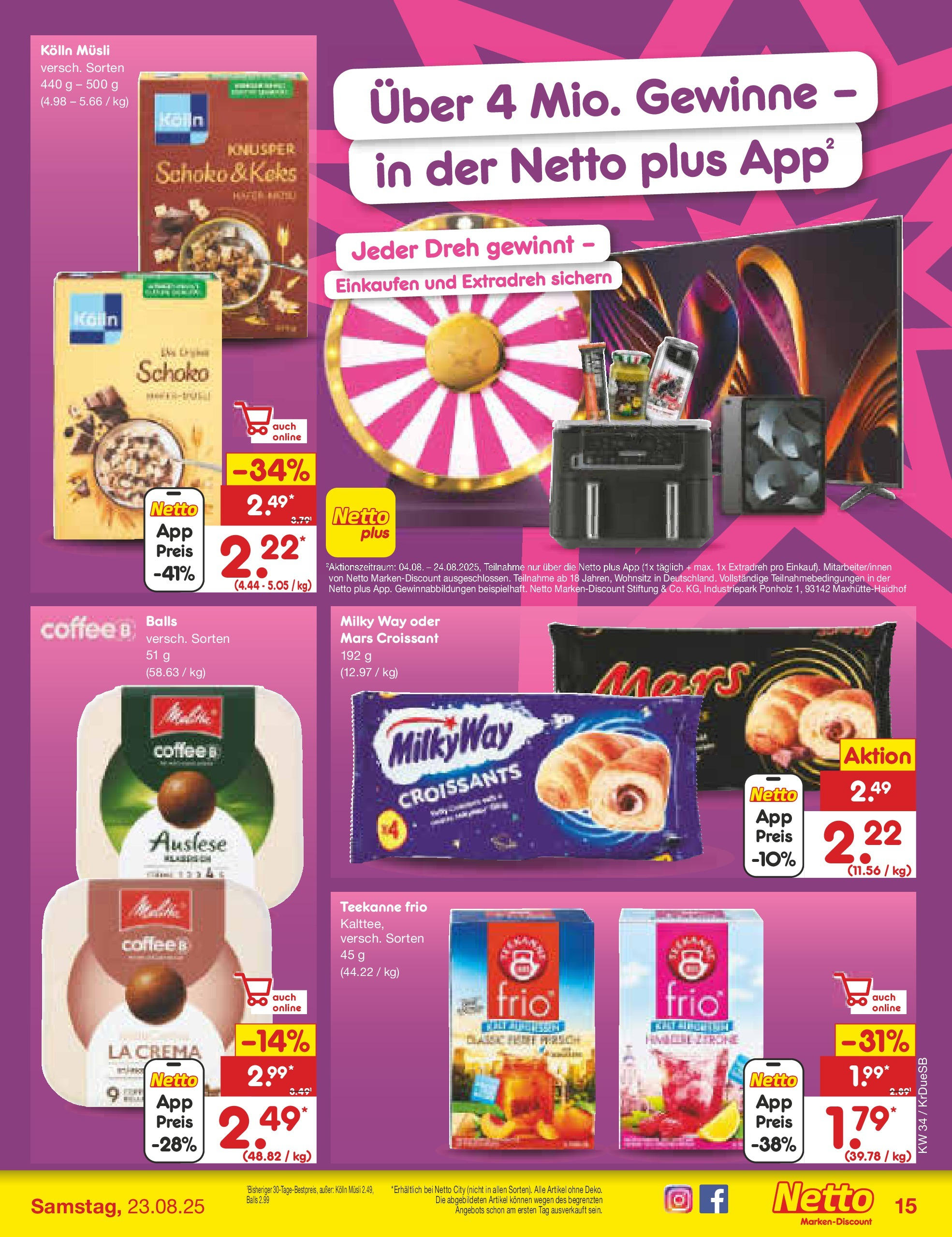Netto Marken-Discount prospekt Düsseldorf-Rath	 (ab 18.08.2025) » Angebote | Seite: 17 | Produkte: Kolln musli, Mars, Croissant, Teekanne