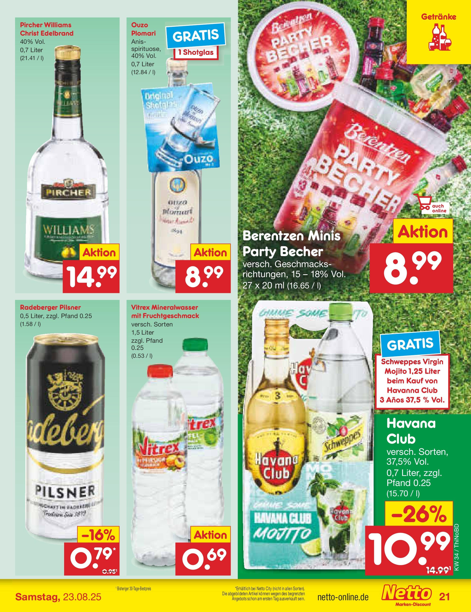 Netto Marken-Discount prospekt Herzberg (ab 18.08.2025) » Angebote | Seite: 29 | Produkte: Havana club, Schweppes, Mineralwasser, Radeberger pilsner Netto Marken-Discount prospekt Herzberg (ab 18.08.2025) » Angebote | Seite: 29 | Produkte: Havana club, Schweppes, Mineralwasser, Radeberger pilsner