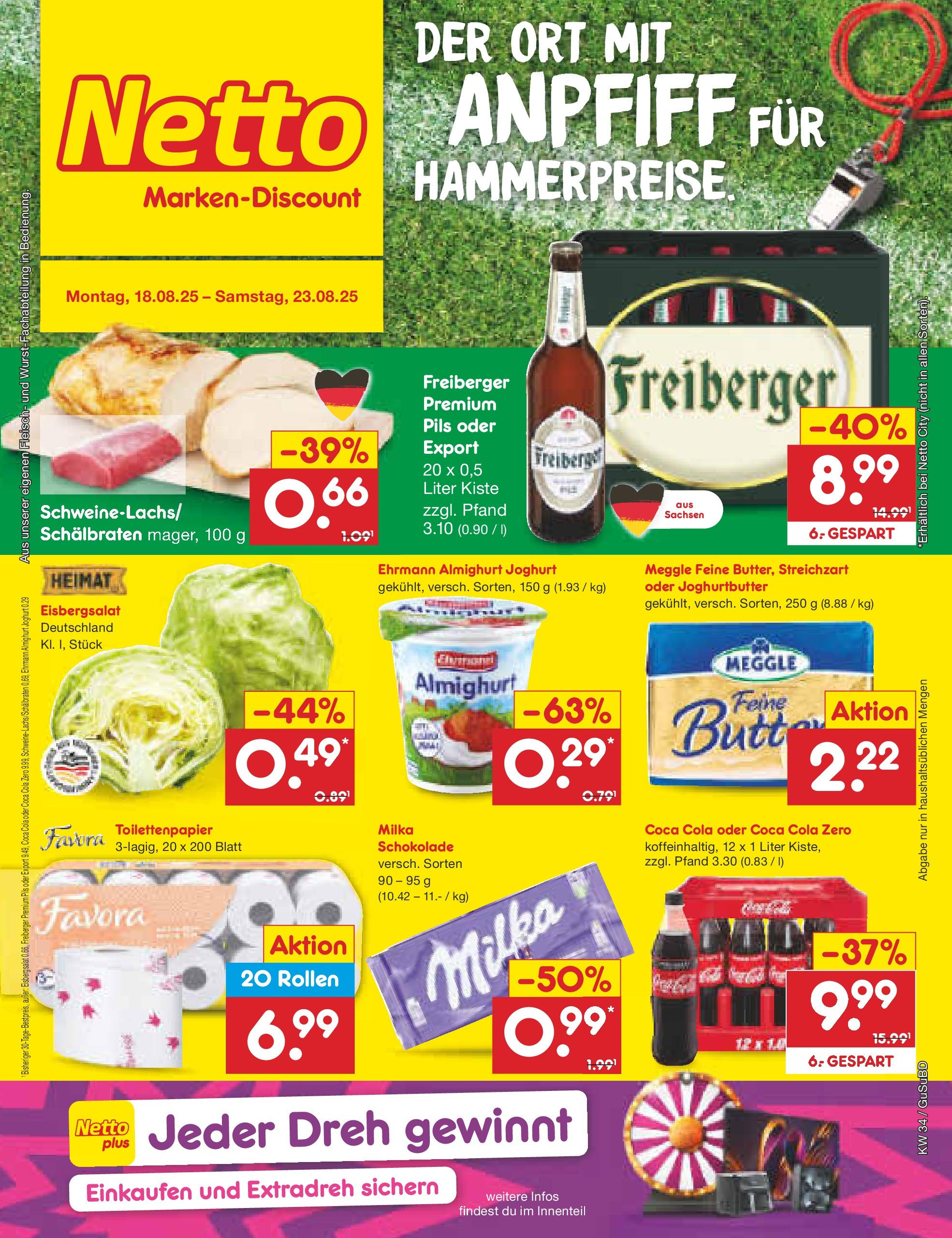 Netto Marken-Discount prospekt Glauchau	 (ab 18.08.2025) » Angebote | Seite: 1 | Produkte: Coca cola, Schokolade, Milka, Fleisch