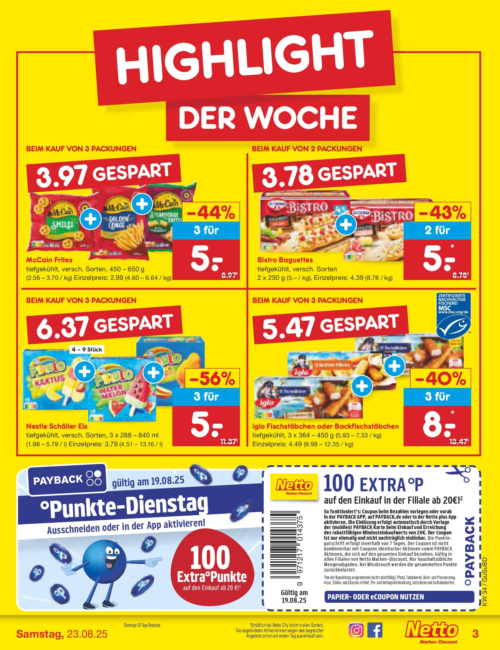 Netto Marken-Discount prospekt Glauchau	 (ab 18.08.2025) » Angebote | Seite: 3 | Produkte: Iglo, McCain, Fischstabchen, Eis