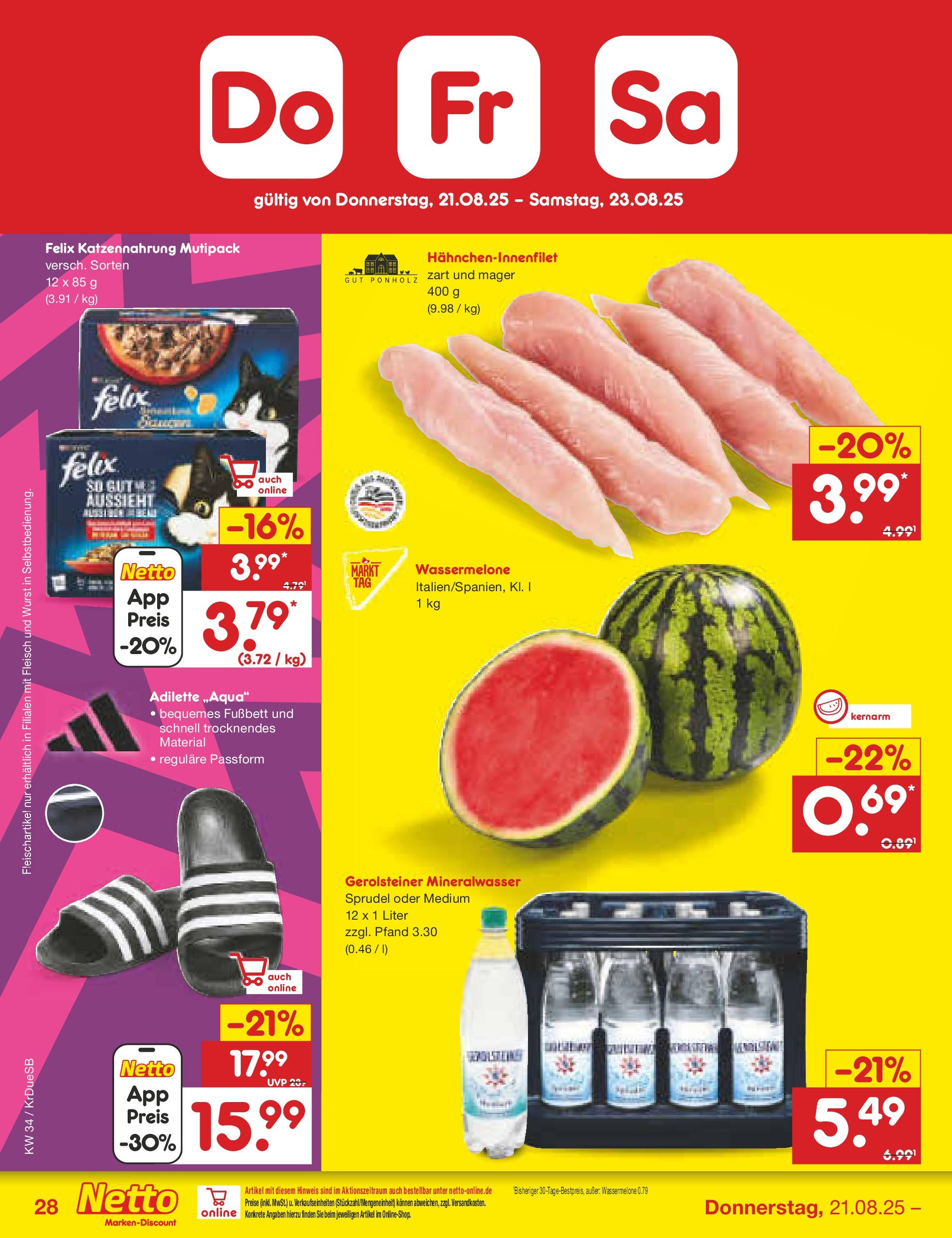 Netto Marken-Discount prospekt Düsseldorf-Rath	 (ab 18.08.2025) » Angebote | Seite: 52 | Produkte: Mineralwasser, Wassermelone, Fleisch, Gerolsteiner