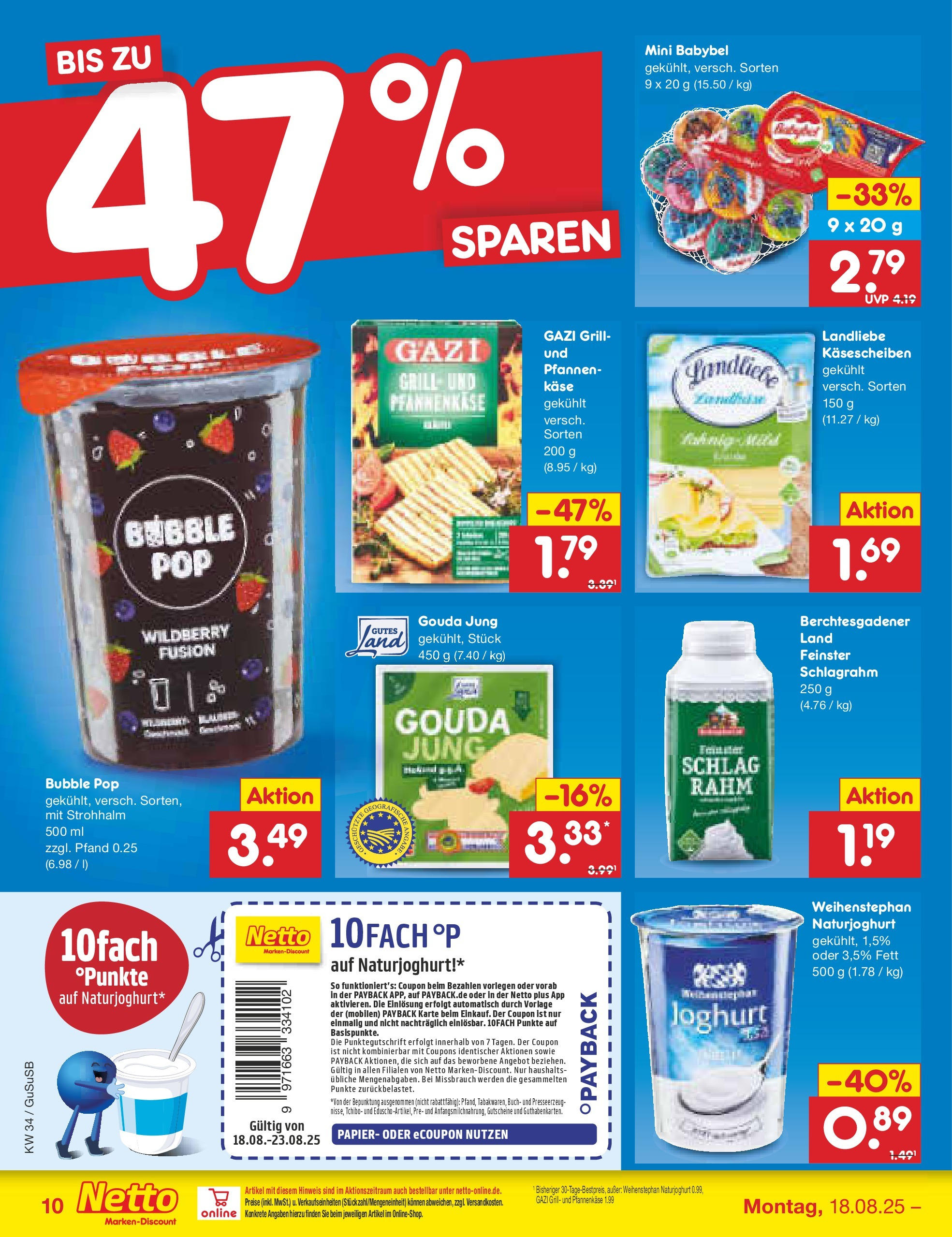 Netto Marken-Discount prospekt Glauchau	 (ab 18.08.2025) » Angebote | Seite: 10 | Produkte: Grill, Joghurt, Gouda, Babybel
