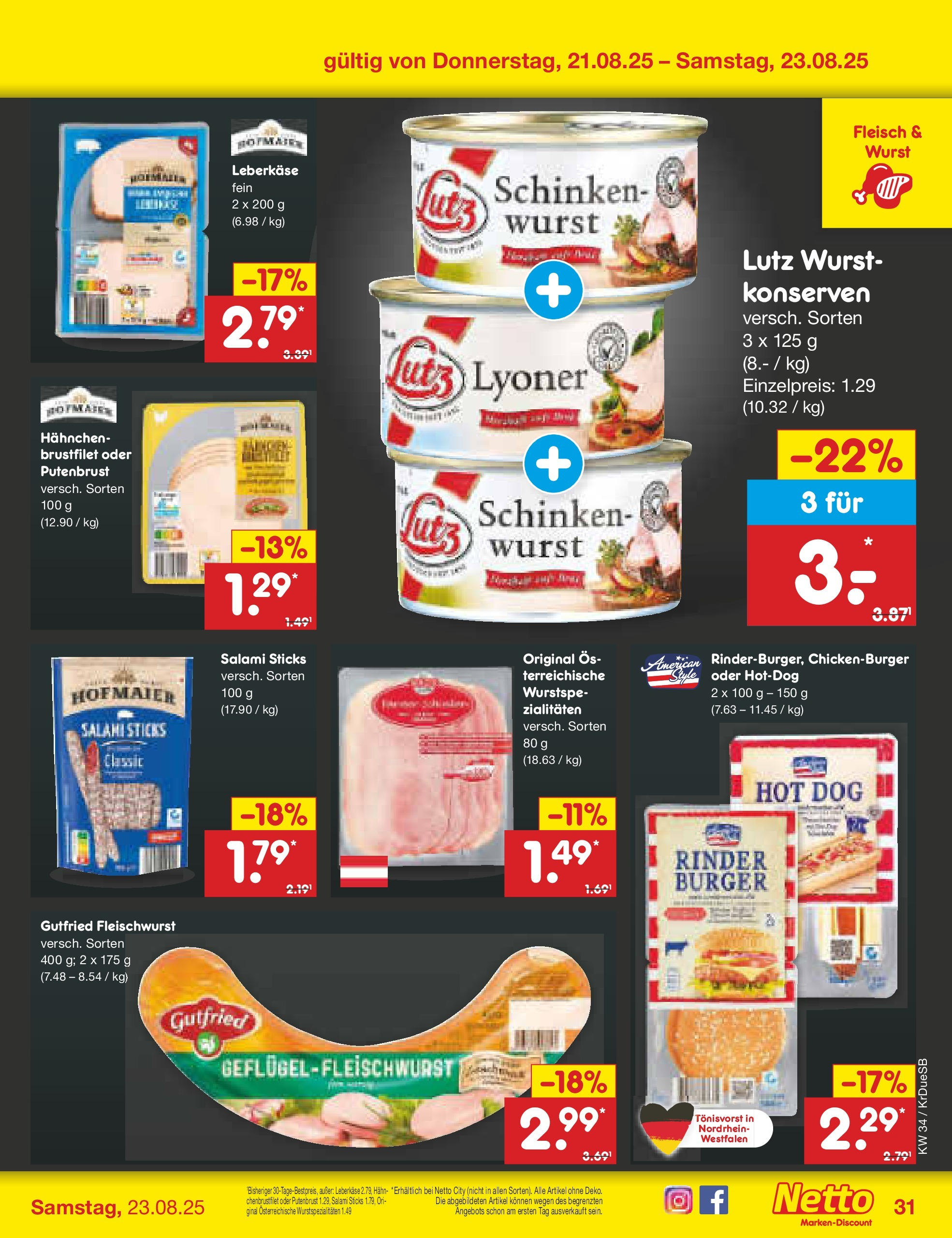 Netto Marken-Discount prospekt Düsseldorf-Rath	 (ab 18.08.2025) » Angebote | Seite: 55 | Produkte: Burger, Wurst, Schinken, Fleisch