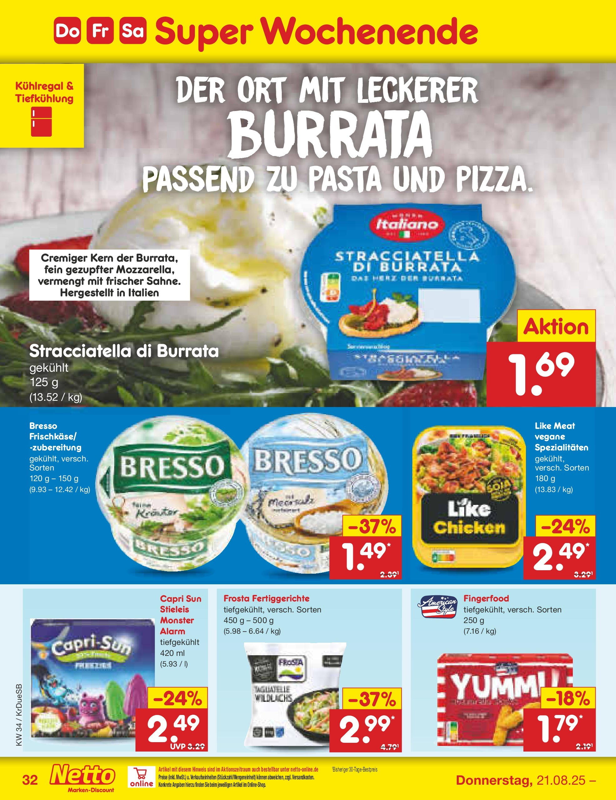 Netto Marken-Discount prospekt Düsseldorf-Rath	 (ab 18.08.2025) » Angebote | Seite: 56 | Produkte: Burrata, Fertiggerichte, Like meat, Pasta