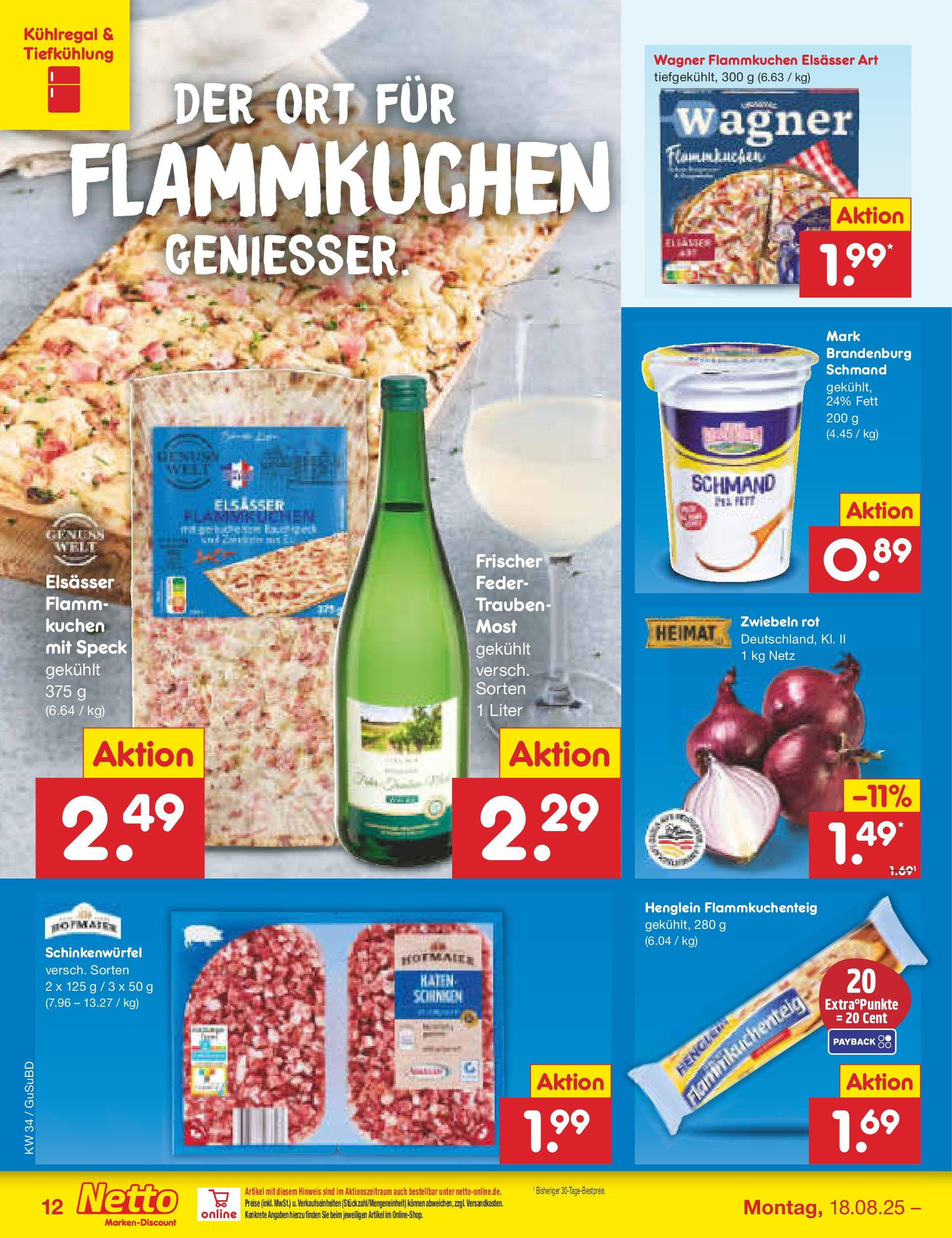 Netto Marken-Discount prospekt Glauchau	 (ab 18.08.2025) » Angebote | Seite: 12 | Produkte: Trauben, Zwiebeln, Kuchen