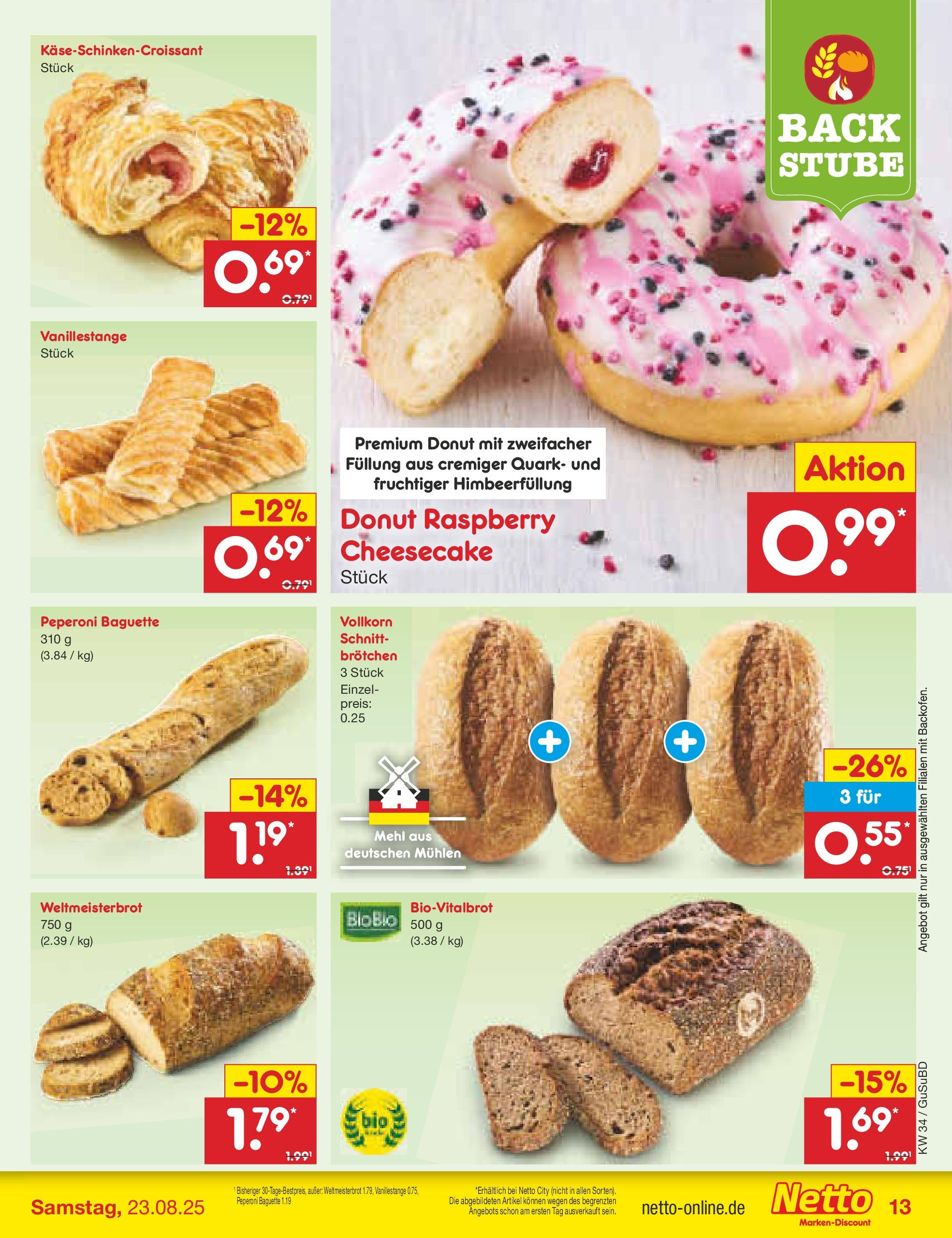 Netto Marken-Discount prospekt Glauchau	 (ab 18.08.2025) » Angebote | Seite: 13 | Produkte: Mehl, Quark, Baguette