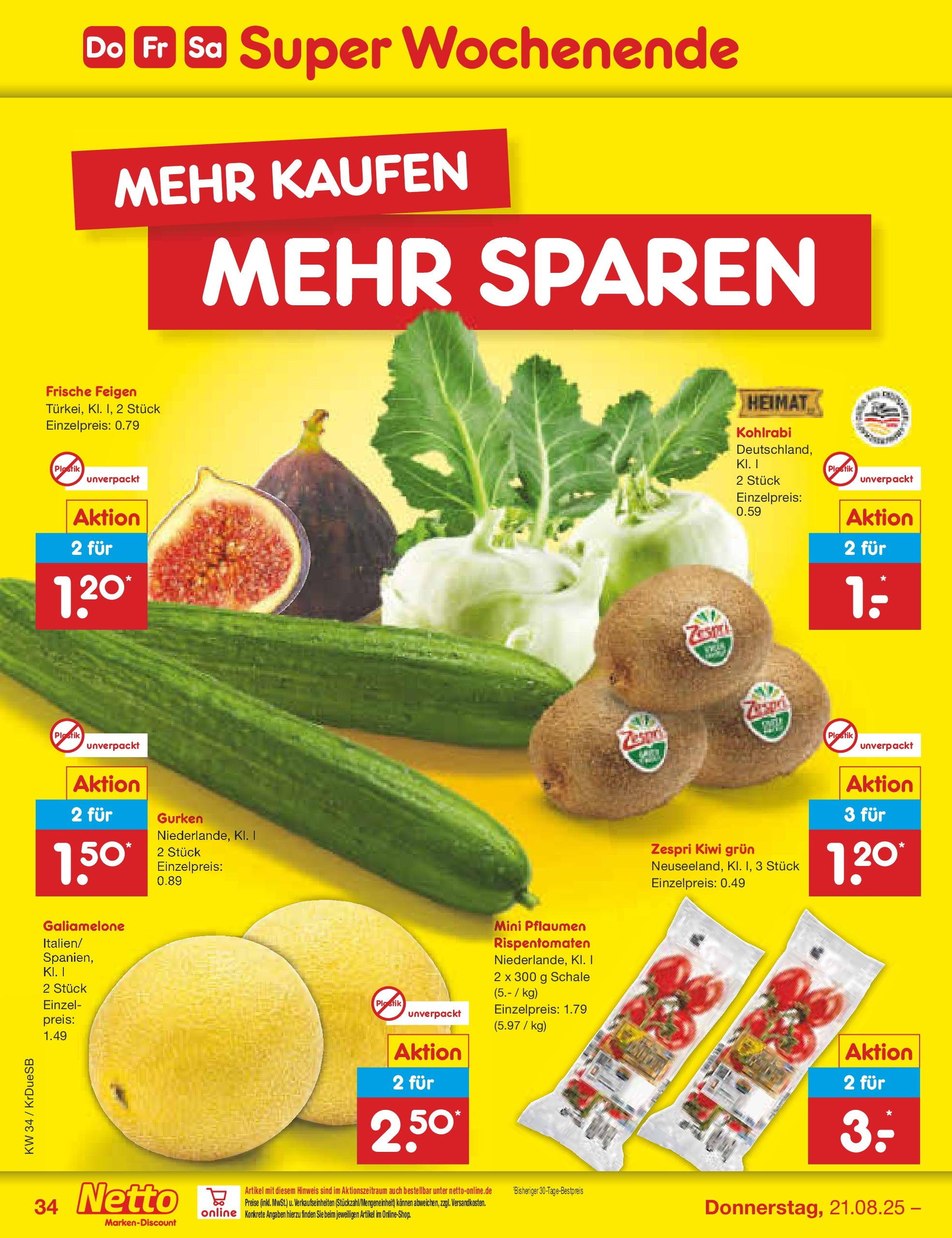 Netto Marken-Discount prospekt Düsseldorf-Rath	 (ab 18.08.2025) » Angebote | Seite: 58 | Produkte: Pflaumen, Kohlrabi, Kiwi, Gurken