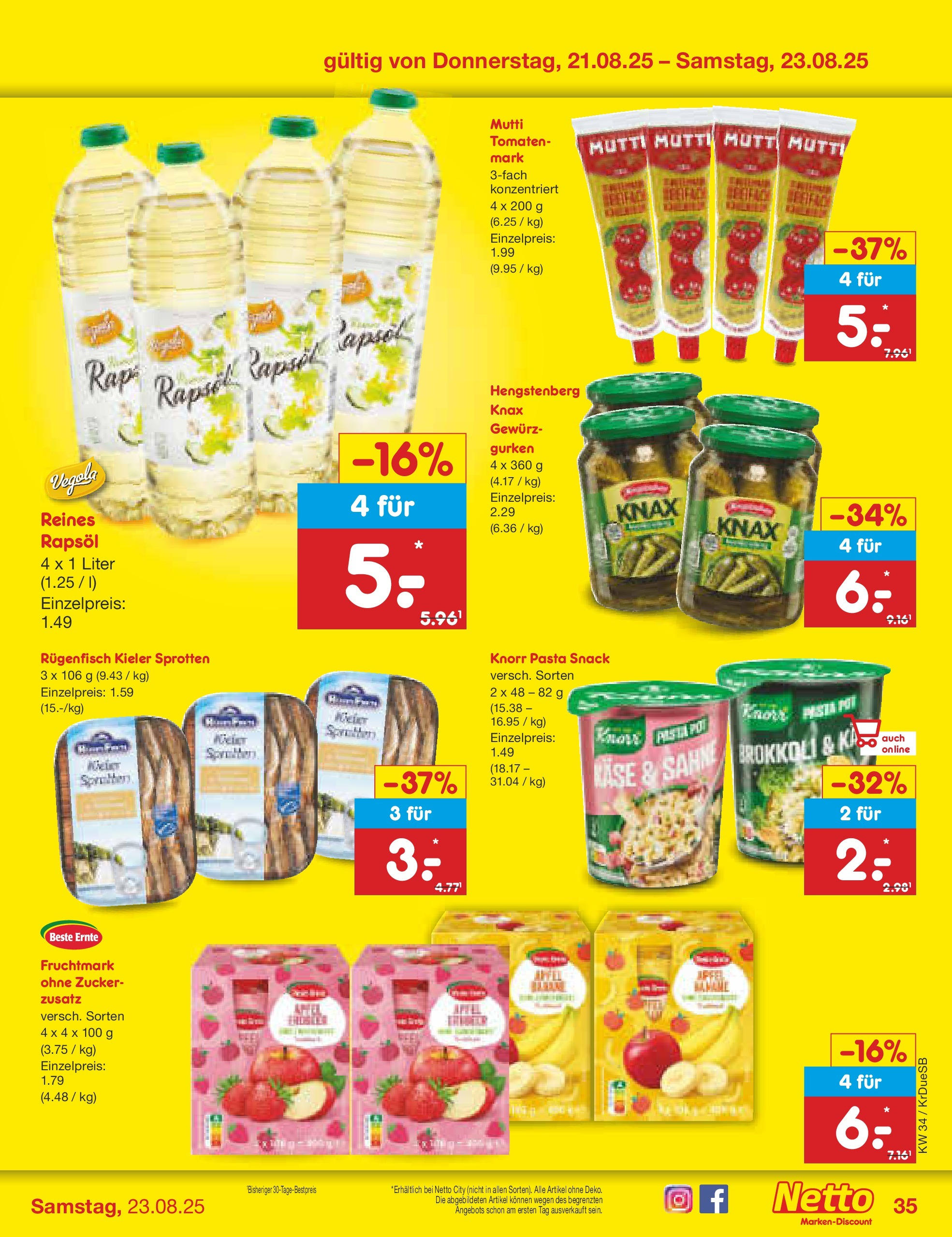 Netto Marken-Discount prospekt Düsseldorf-Rath	 (ab 18.08.2025) » Angebote | Seite: 59 | Produkte: Rapsöl, Tomaten, Knorr, Pasta