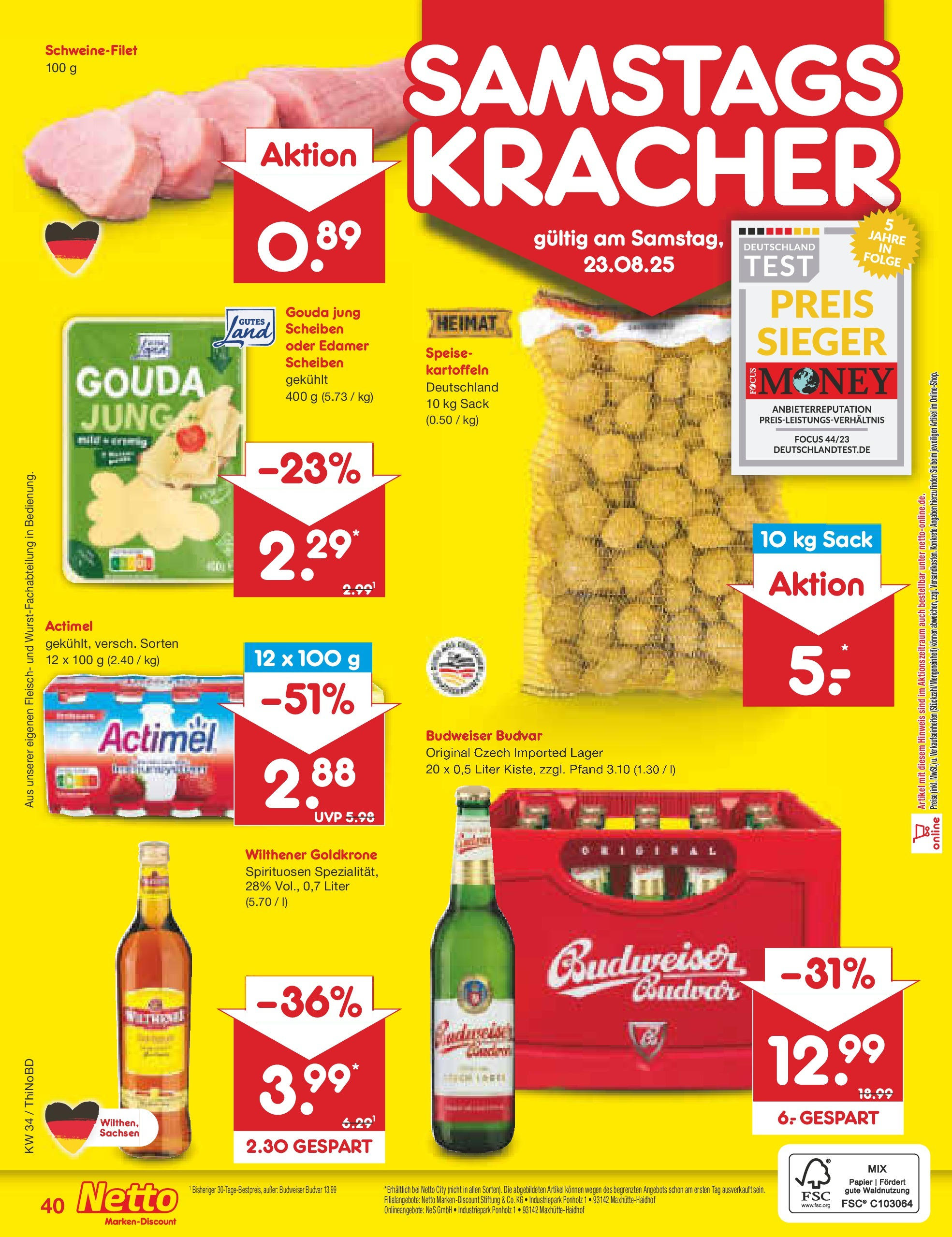 Netto Marken-Discount prospekt Herzberg (ab 18.08.2025) » Angebote | Seite: 64 | Produkte: Actimel, Edamer, Schweinefilet, Budweiser Netto Marken-Discount prospekt Herzberg (ab 18.08.2025) » Angebote | Seite: 64 | Produkte: Actimel, Edamer, Schweinefilet, Budweiser