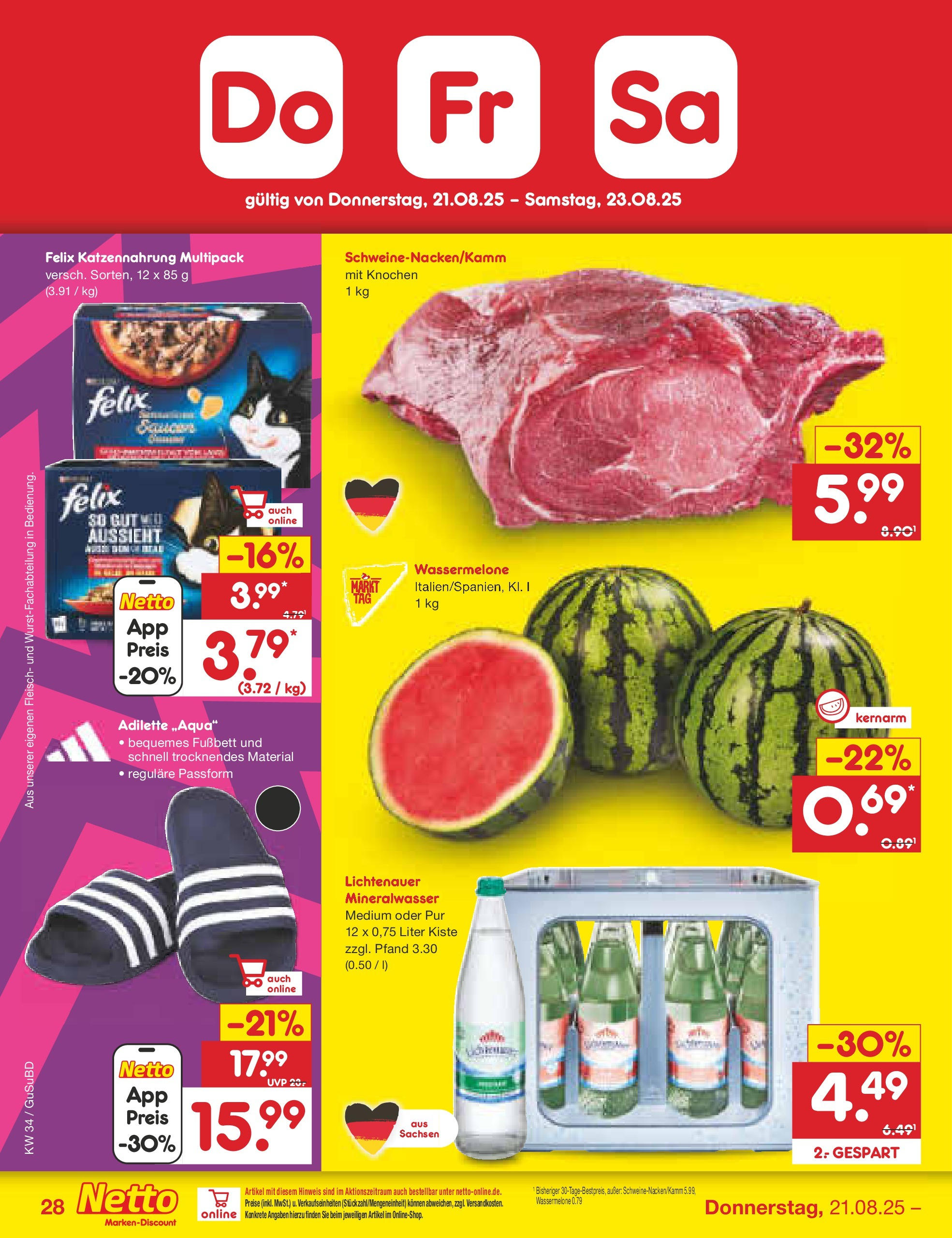 Netto Marken-Discount prospekt Glauchau	 (ab 18.08.2025) » Angebote | Seite: 52 | Produkte: Mineralwasser, Wassermelone, Fleisch