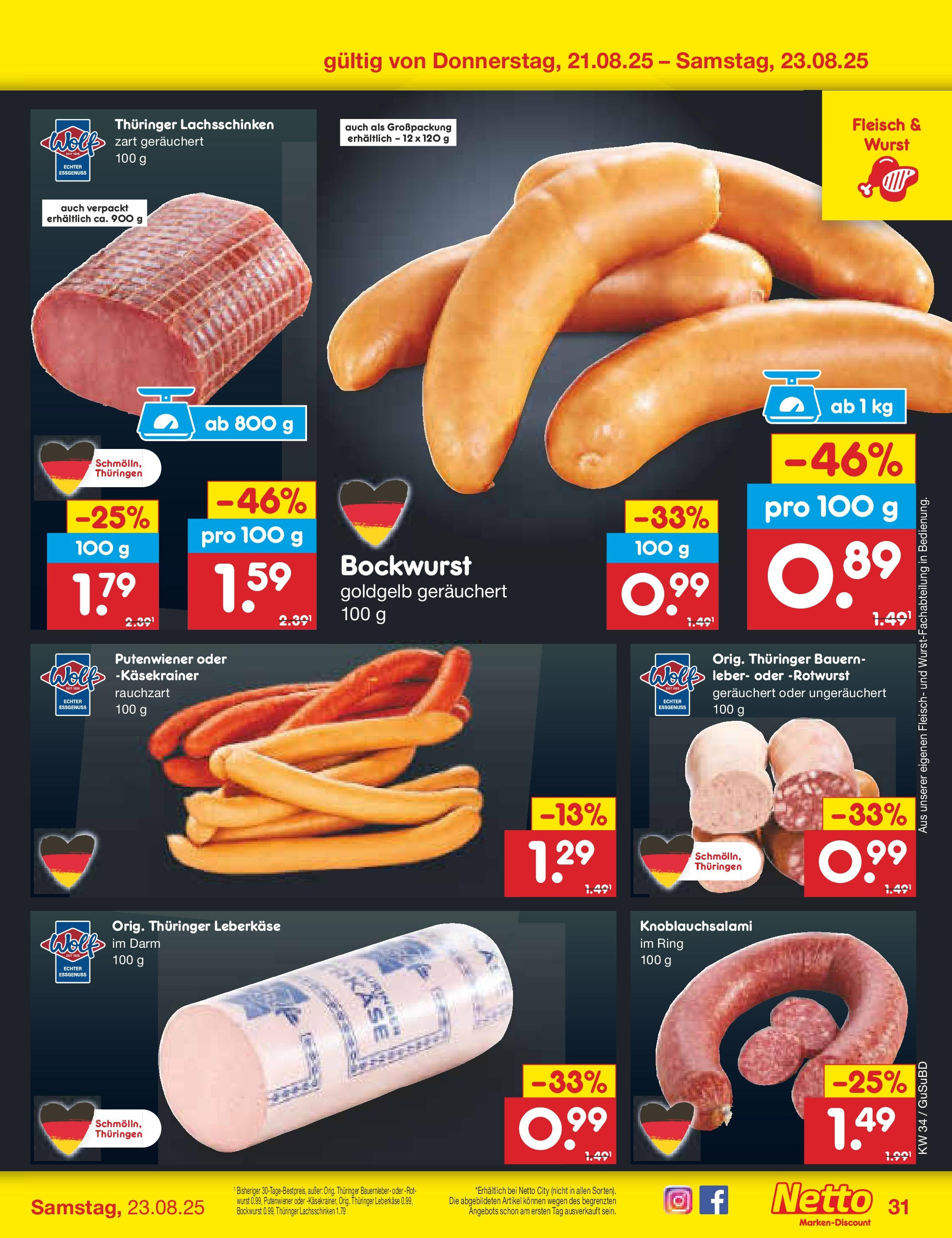 Netto Marken-Discount prospekt Glauchau	 (ab 18.08.2025) » Angebote | Seite: 55 | Produkte: Bockwurst, Käsekrainer, Wurst, Leberkase