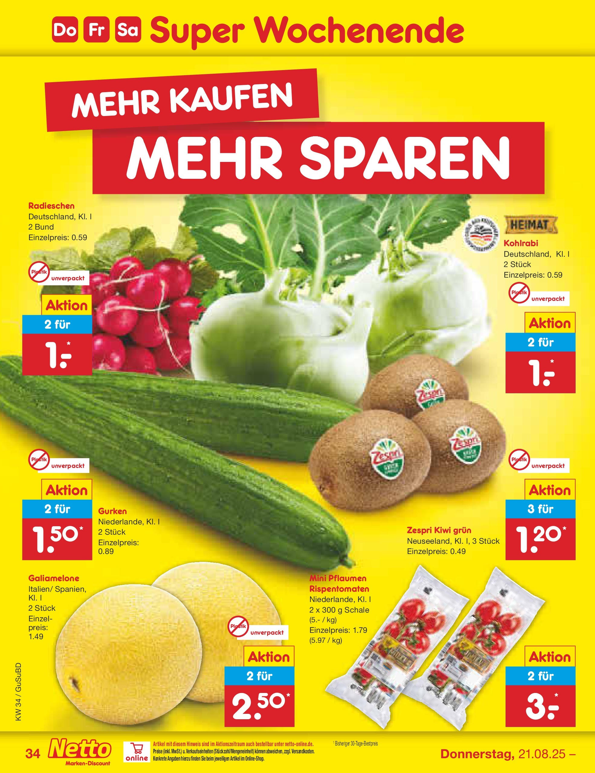 Netto Marken-Discount prospekt Glauchau	 (ab 18.08.2025) » Angebote | Seite: 58 | Produkte: Pflaumen, Kohlrabi, Kiwi, Gurken