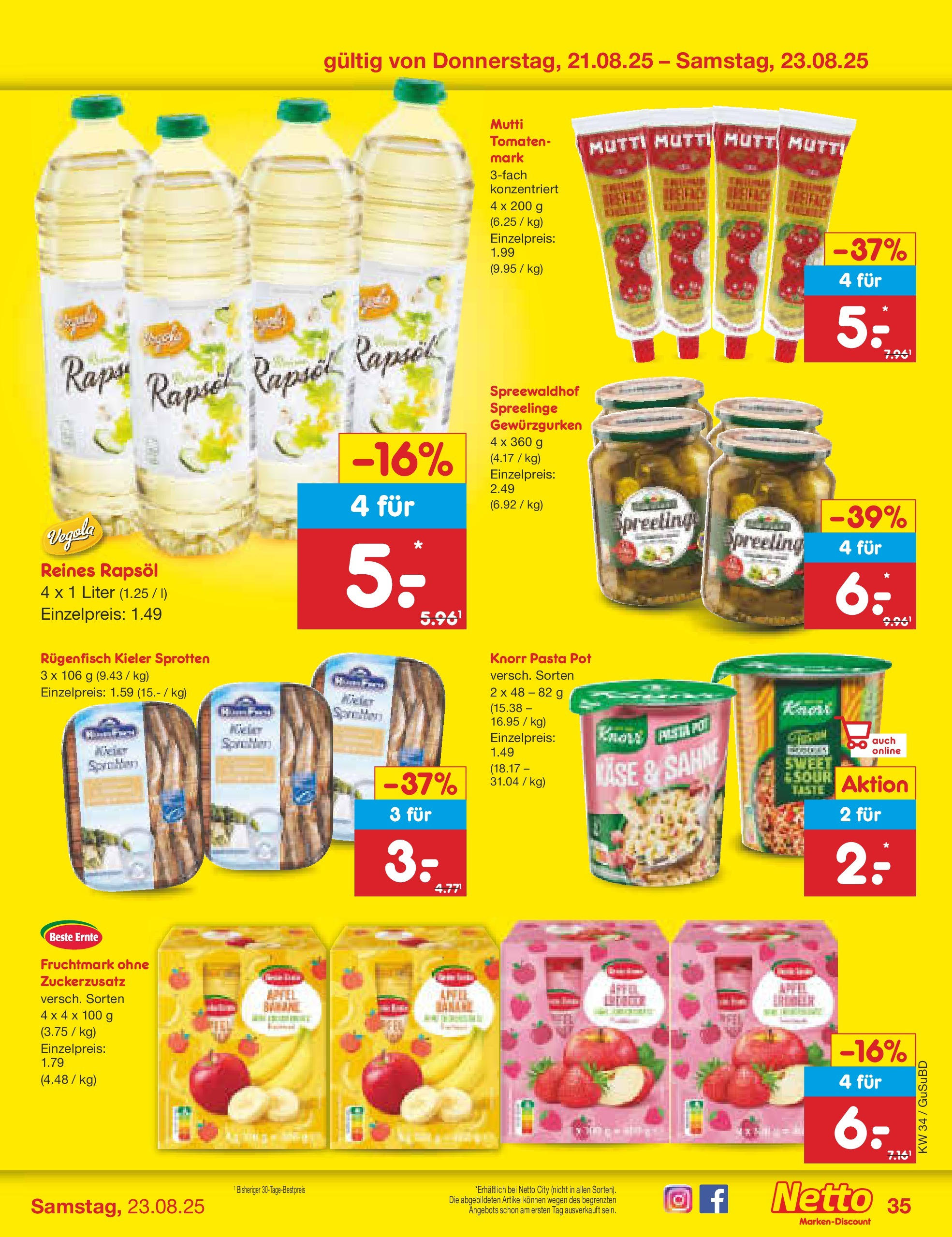 Netto Marken-Discount prospekt Glauchau	 (ab 18.08.2025) » Angebote | Seite: 59 | Produkte: Rapsöl, Äpfel, Pasta, Sahne