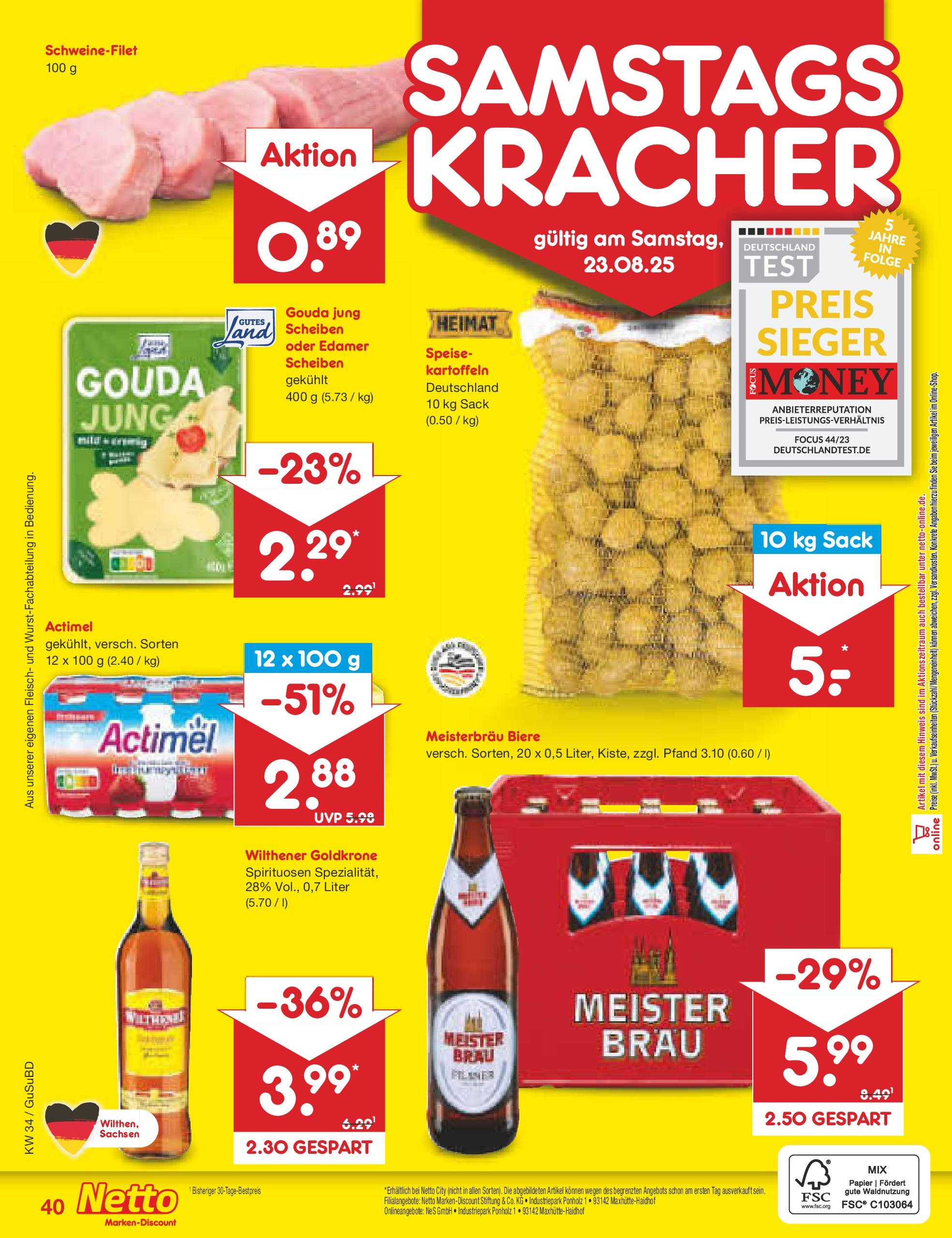 Netto Marken-Discount prospekt Glauchau	 (ab 18.08.2025) » Angebote | Seite: 64 | Produkte: Actimel, Gouda, Kartoffeln, Fleisch