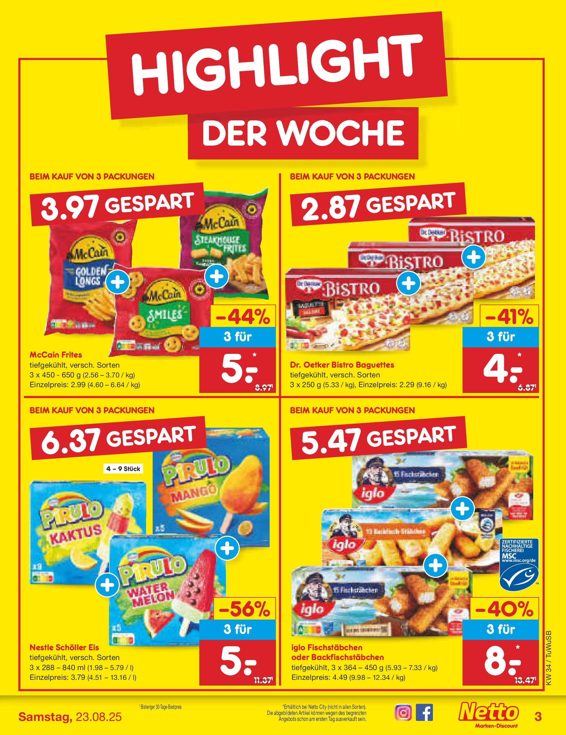 Netto Marken-Discount prospekt Calw-Stammheim	 (ab 18.08.2025) » Angebote | Seite: 3 | Produkte: Iglo, McCain, Fischstabchen, Mango