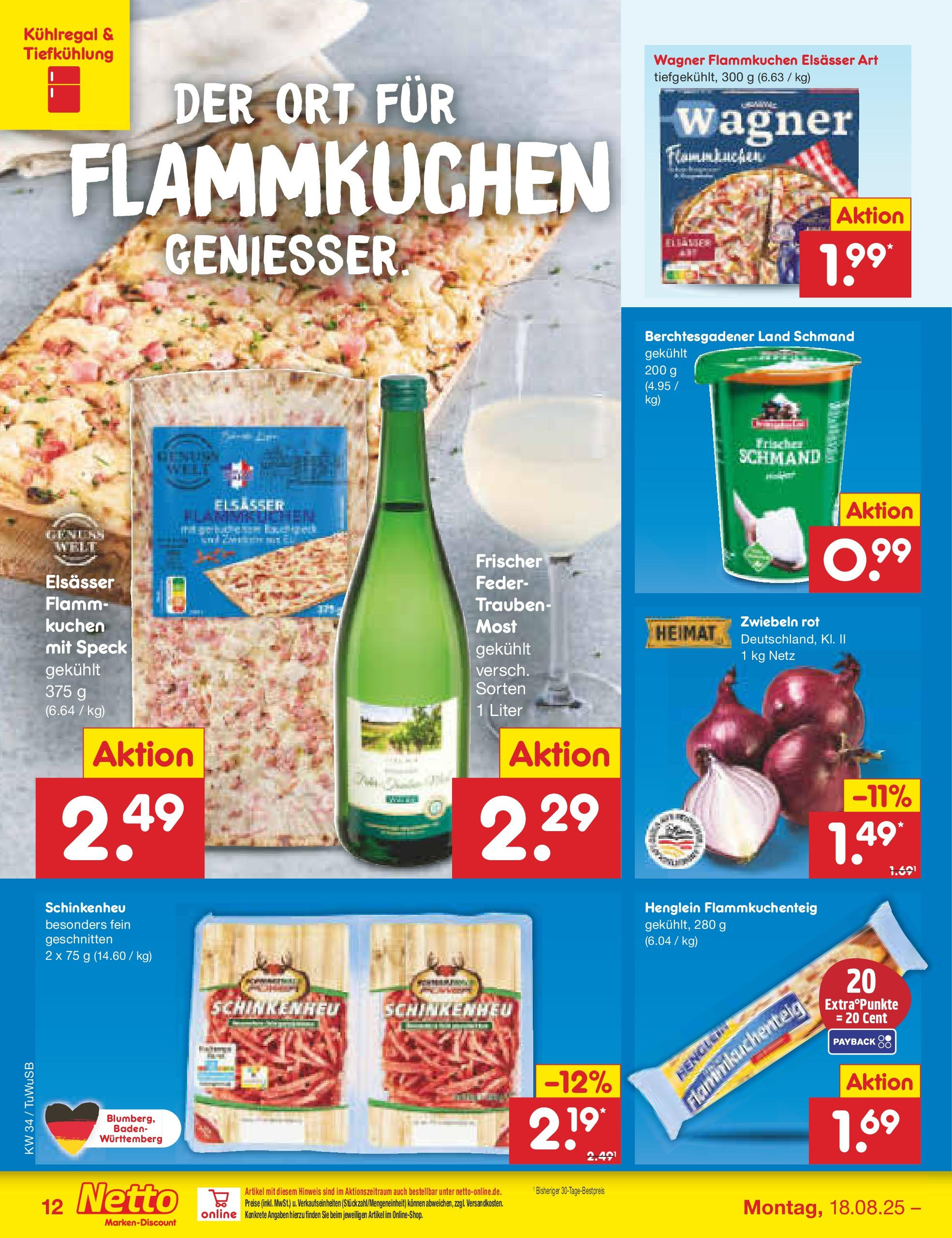 Netto Marken-Discount prospekt Calw-Stammheim	 (ab 18.08.2025) » Angebote | Seite: 12 | Produkte: Trauben, Zwiebeln, Kuchen