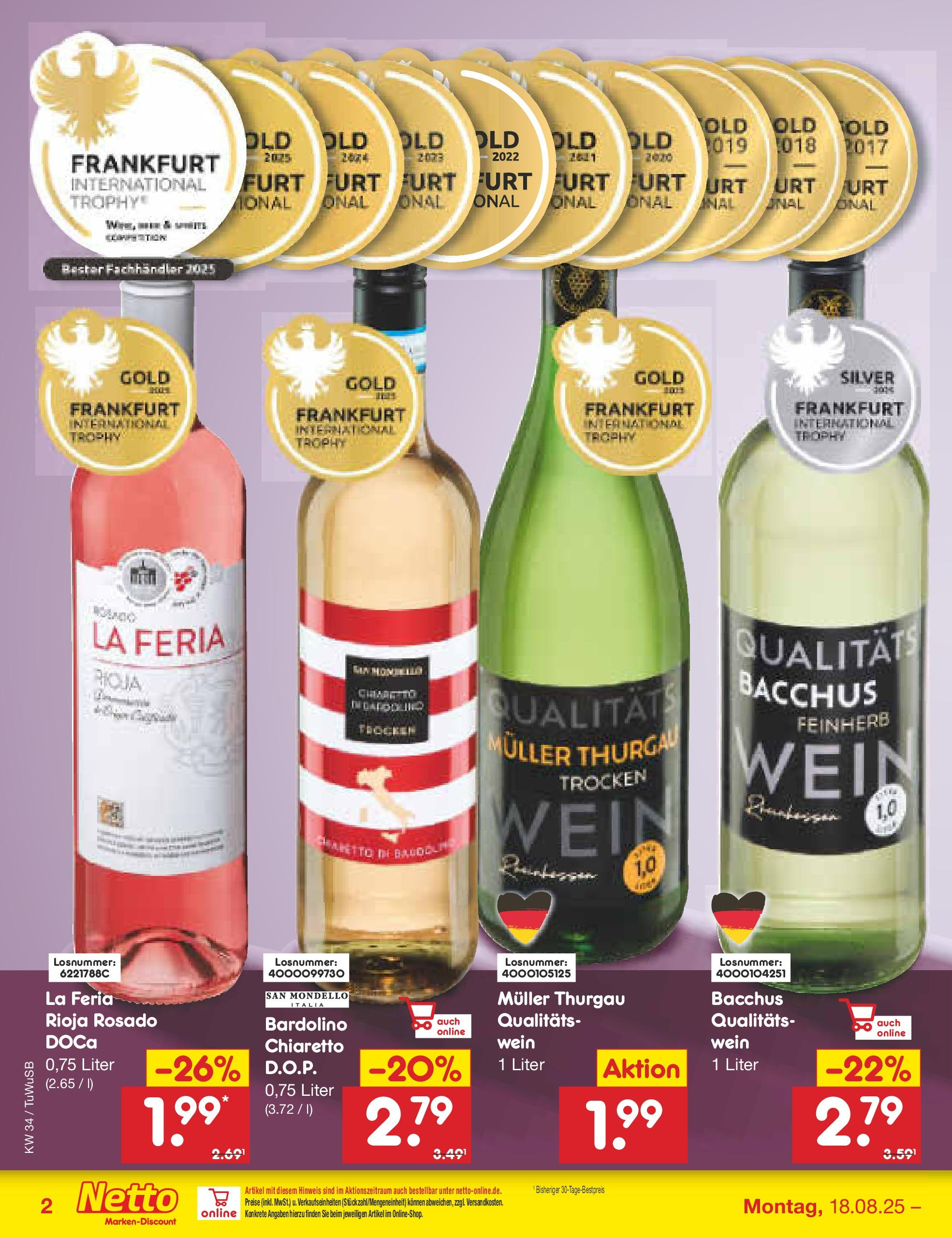 Netto Marken-Discount prospekt Calw-Stammheim	 (ab 18.08.2025) » Angebote | Seite: 34 | Produkte: Wein, Flocken