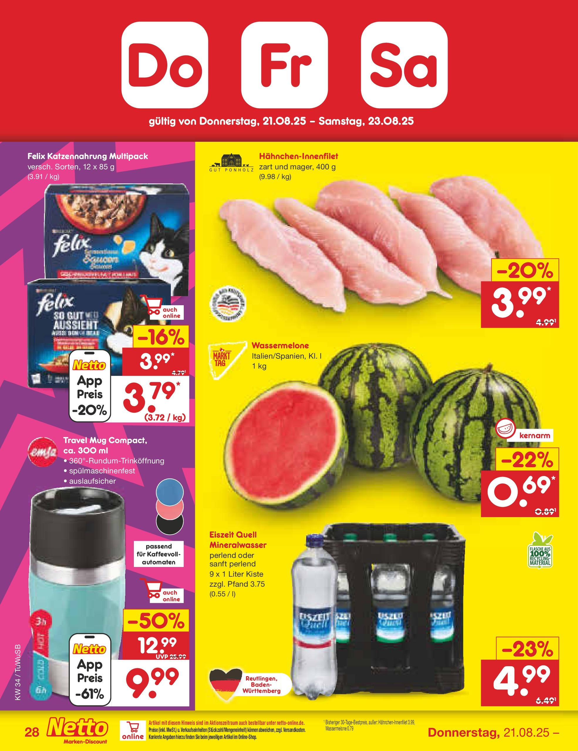 Netto Marken-Discount prospekt Calw-Stammheim	 (ab 18.08.2025) » Angebote | Seite: 52 | Produkte: Mineralwasser, Wassermelone