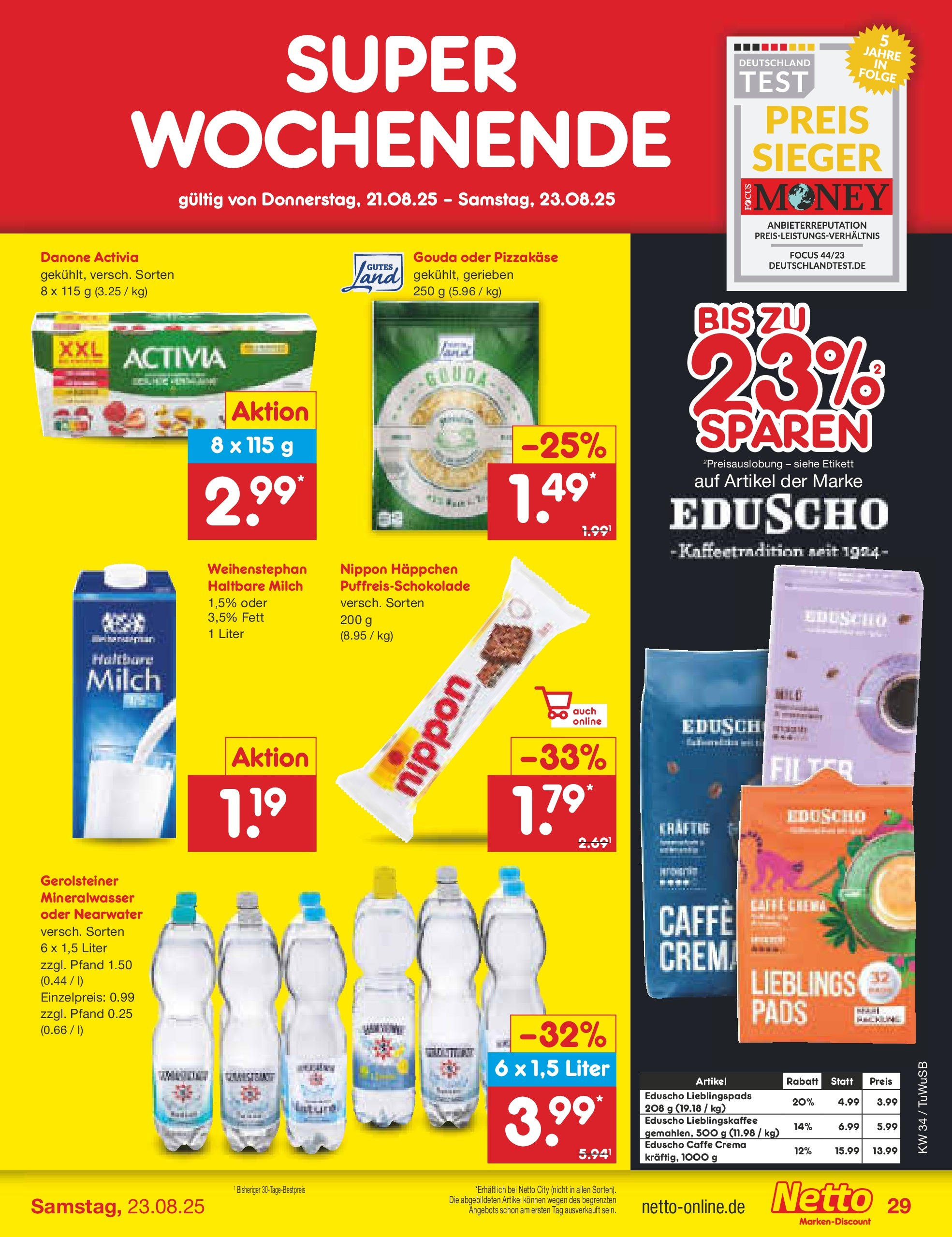 Netto Marken-Discount prospekt Calw-Stammheim	 (ab 18.08.2025) » Angebote | Seite: 53 | Produkte: Activia, Haltbare milch, Eduscho, Gerolsteiner