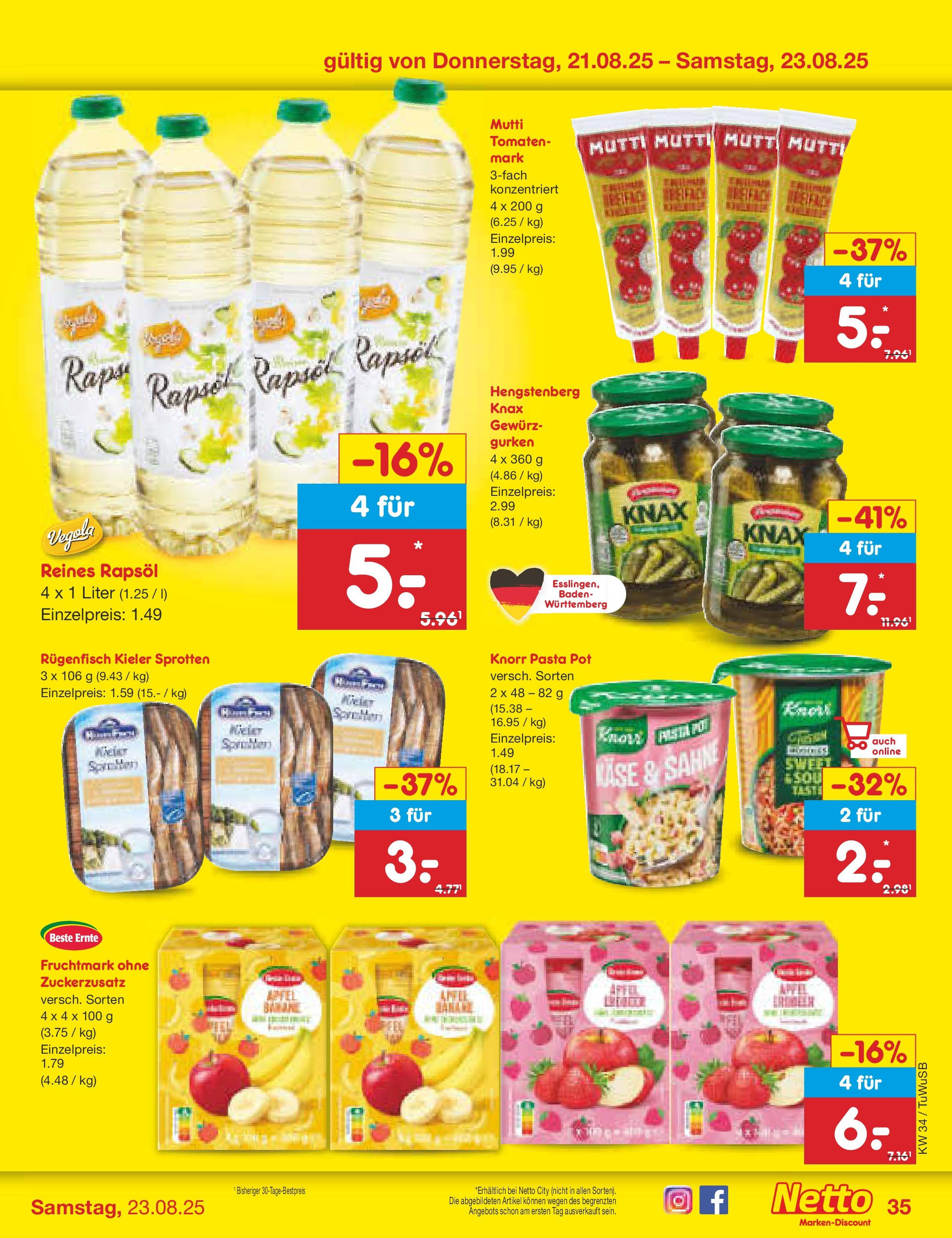 Netto Marken-Discount prospekt Calw-Stammheim	 (ab 18.08.2025) » Angebote | Seite: 59 | Produkte: Äpfel, Knorr, Pasta, Gurken