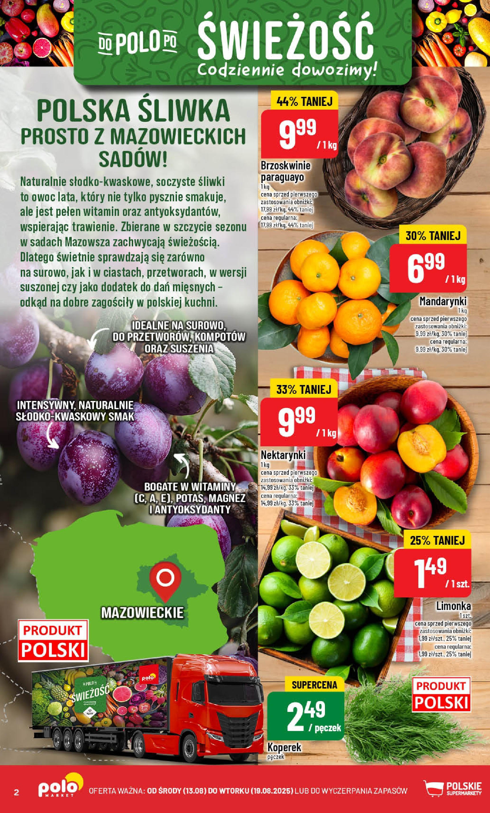 POLOmarket gazetka od jutra (13.08.2025) - Nowa PDF | Strona: 2 | Produkty: Limonka, Koperek, Brzoskwinie, Mandarynki