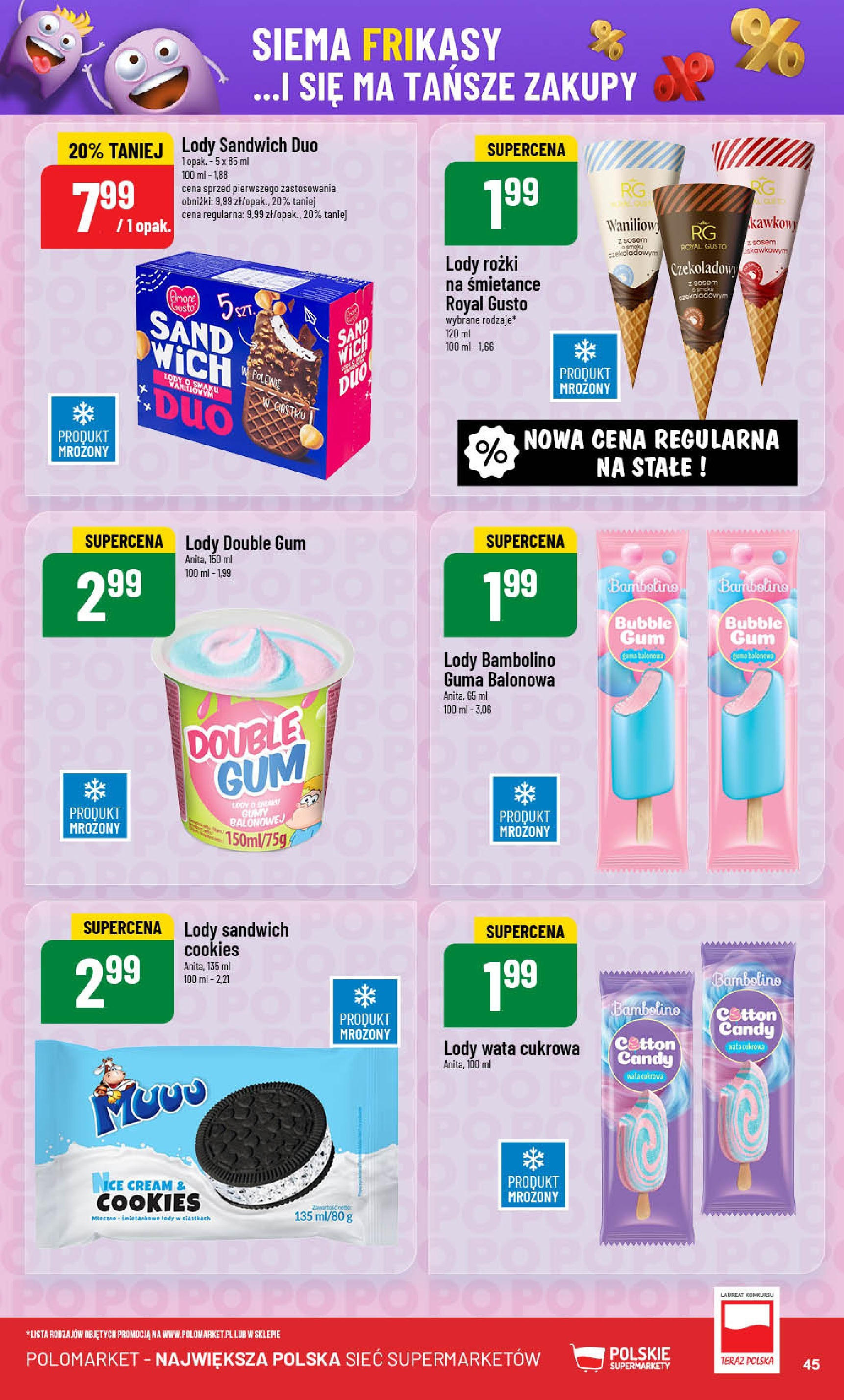 POLOmarket gazetka od jutra (13.08.2025) - Nowa PDF | Strona: 45 | Produkty: Gumy, Sandwich, Lody rożki, Lody