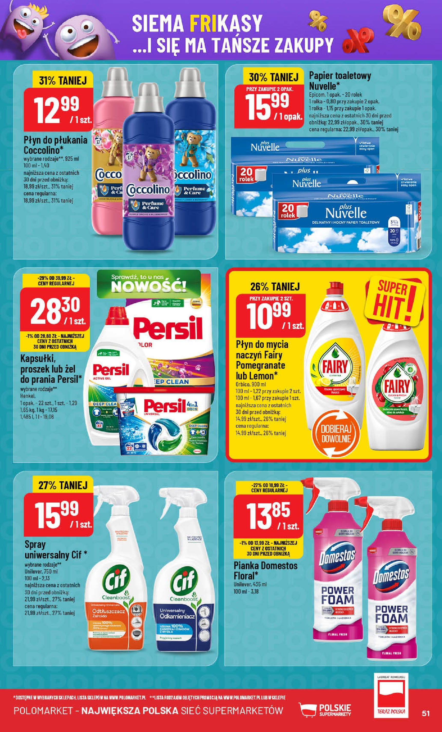 POLOmarket gazetka od jutra (13.08.2025) - Nowa PDF | Strona: 51 | Produkty: Coccolino, Domestos, Zapach, Fairy
