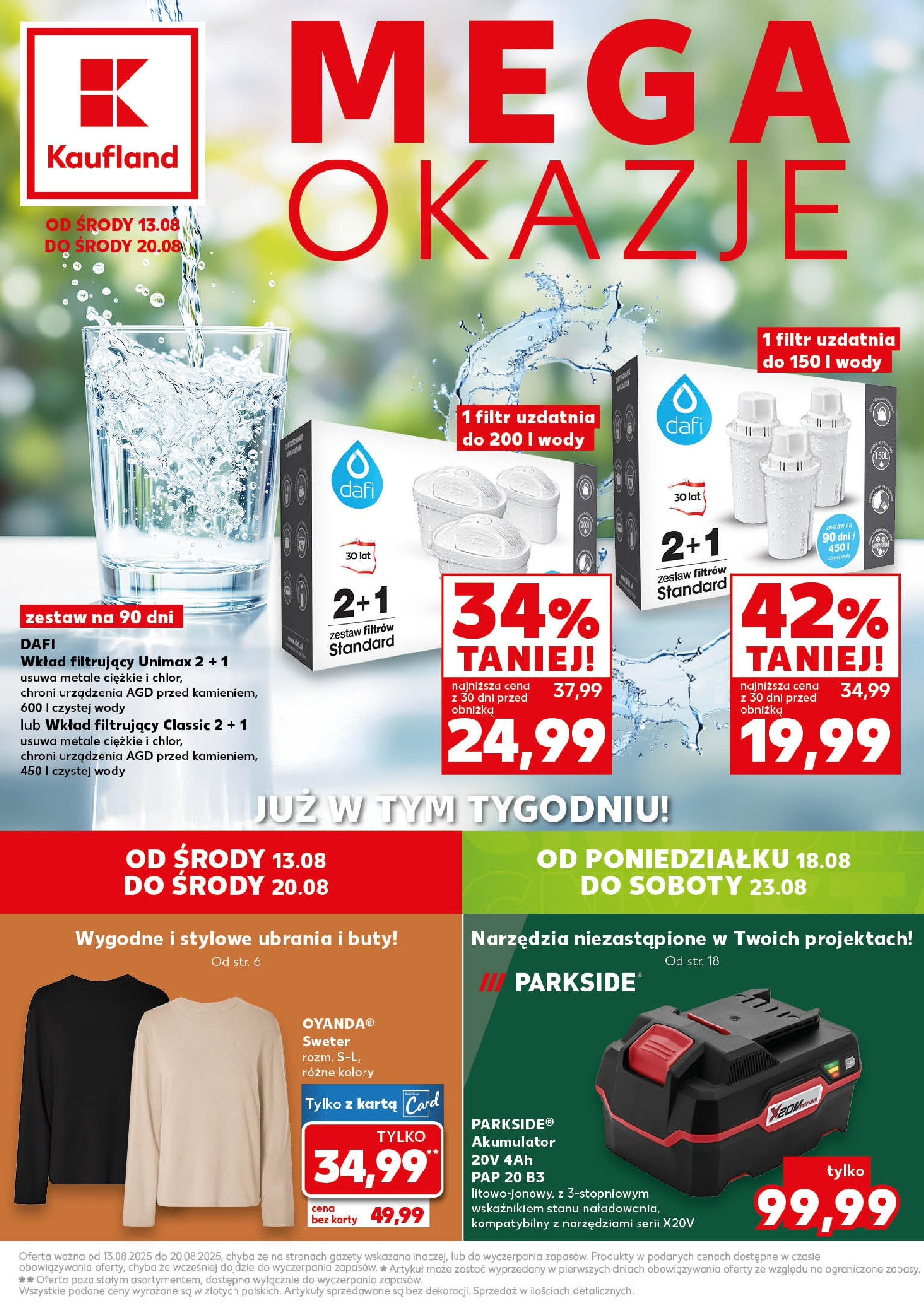 Kaufland gazetka - Mega okazje od 13.08.2025 - od jutra PDF | Strona: 1 | Produkty: Ubrania, Karta, Sweter, Buty